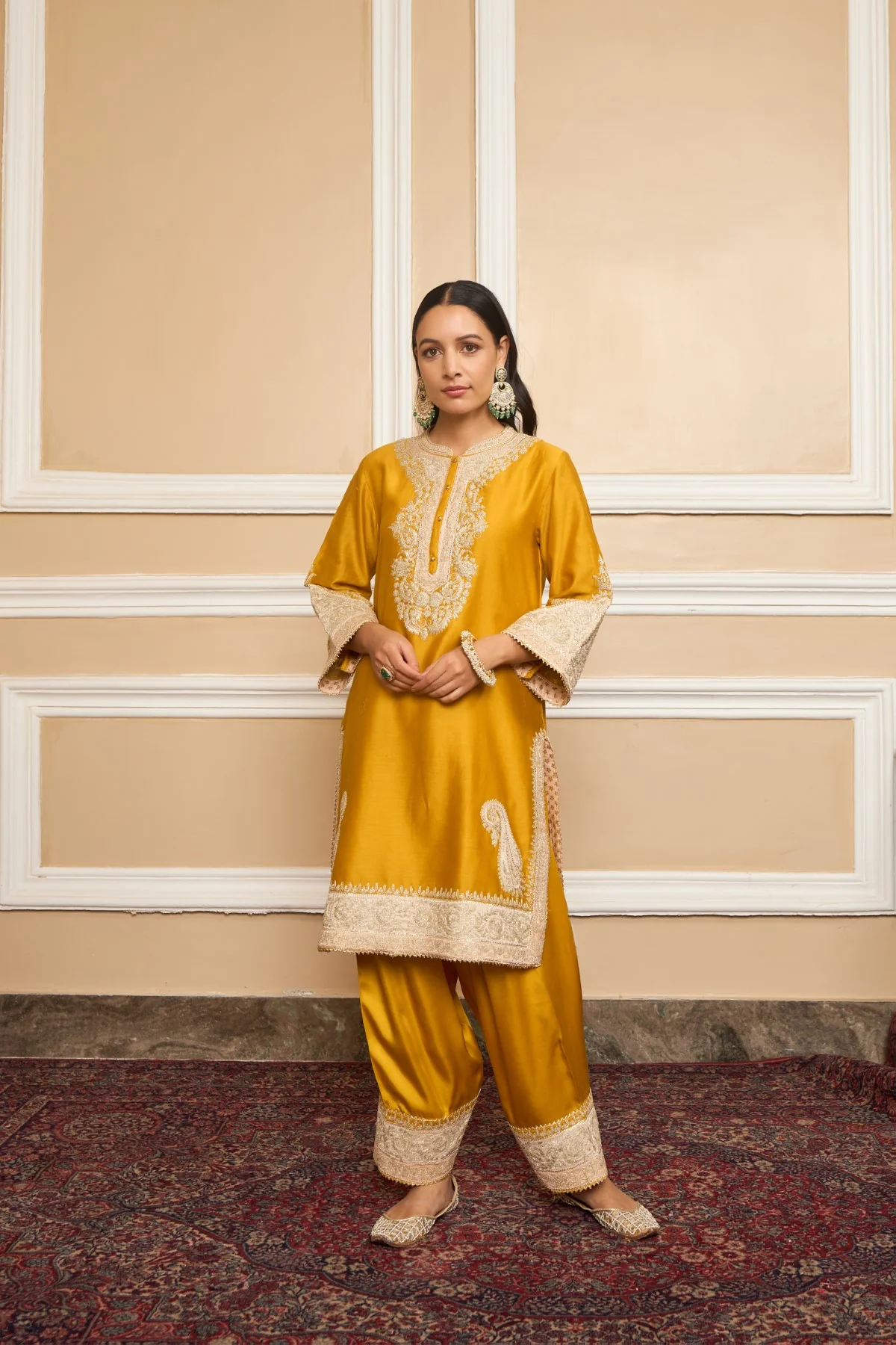 SABAA - Glaze Mustard SHORT KURTA WITH SALWAR AND DUPATTA - Image 2