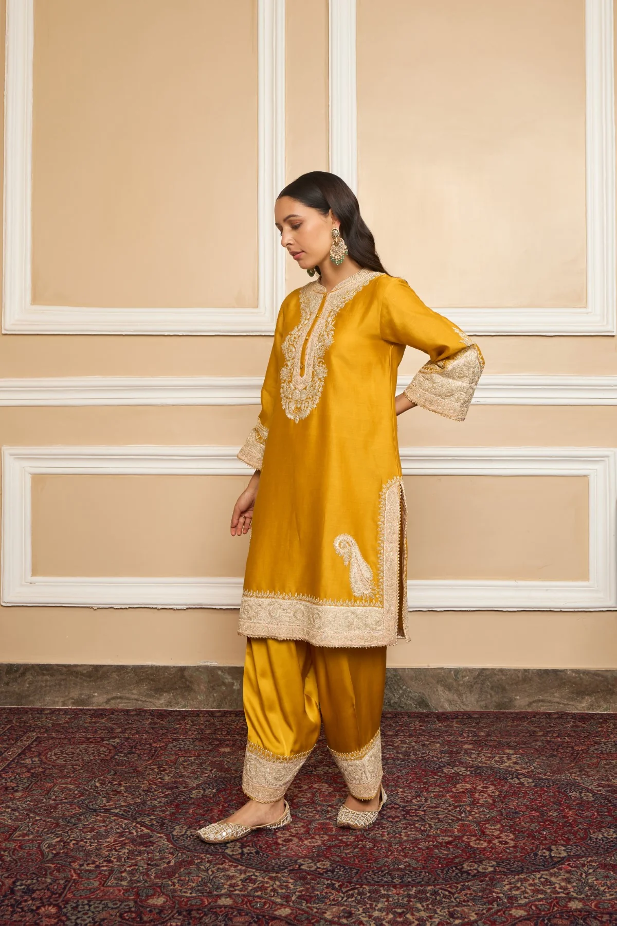 SABAA - Glaze Mustard SHORT KURTA WITH SALWAR AND DUPATTA - Image 3