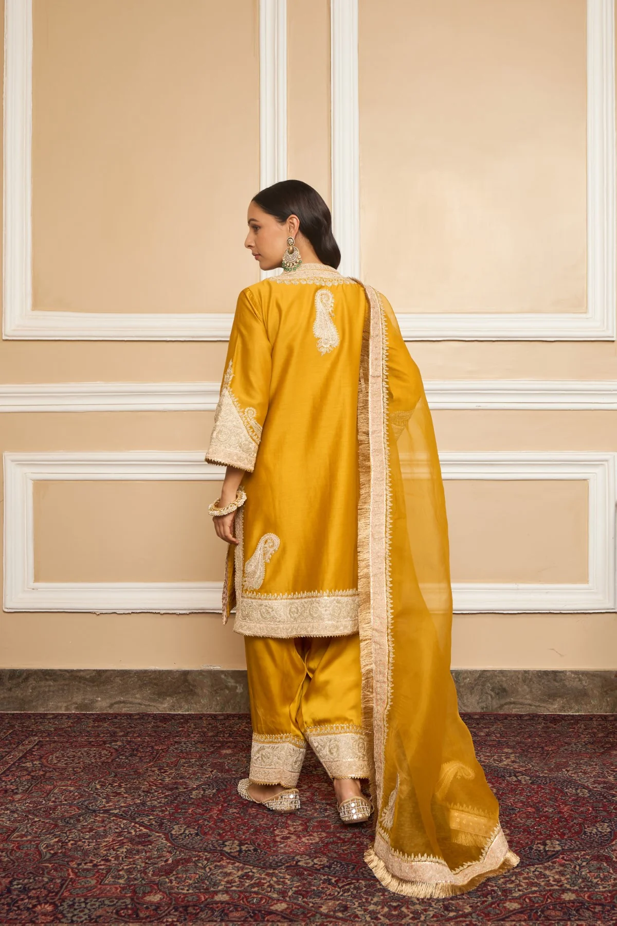 SABAA - Glaze Mustard SHORT KURTA WITH SALWAR AND DUPATTA - Image 4