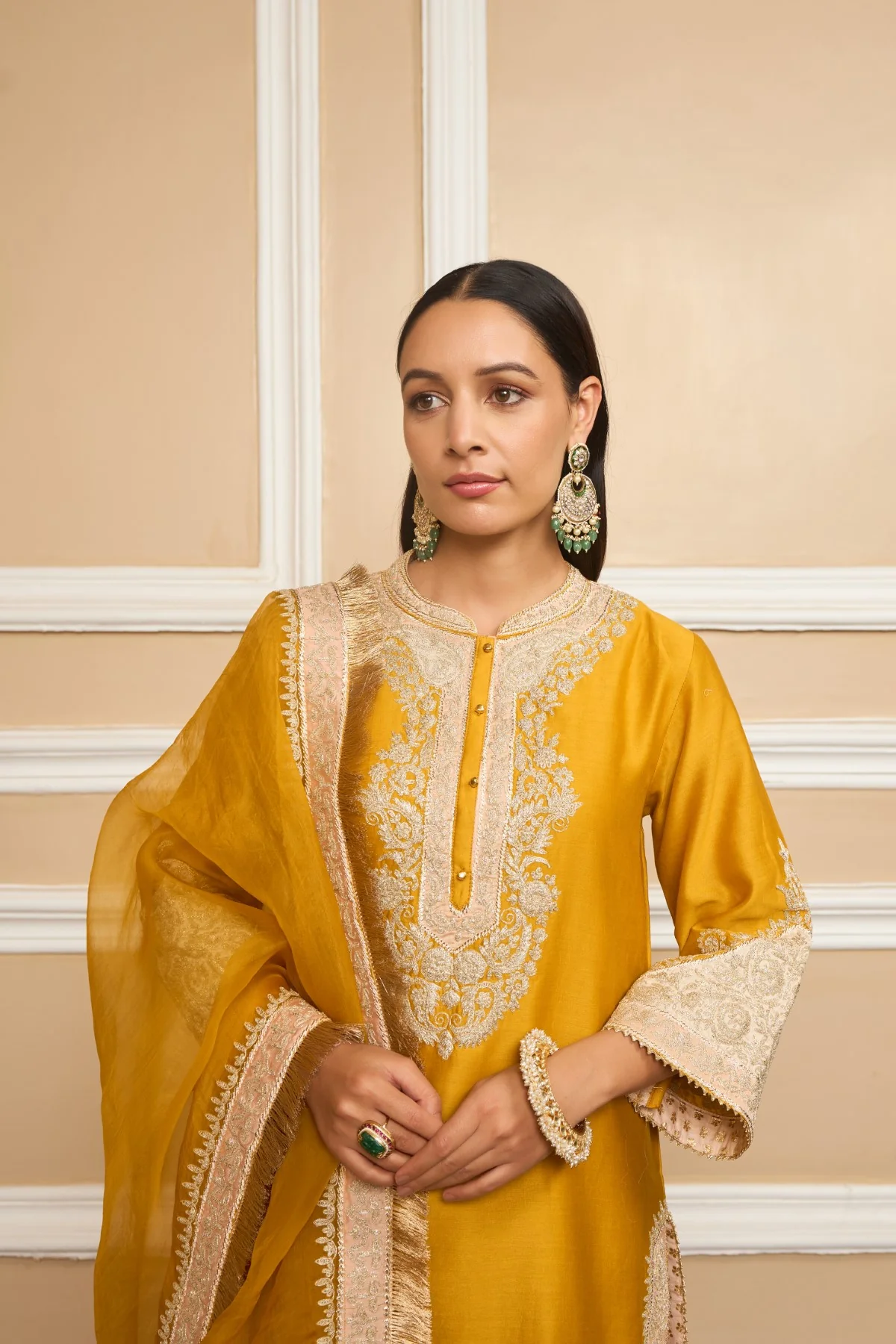 SABAA - Glaze Mustard SHORT KURTA WITH SALWAR AND DUPATTA - Image 5