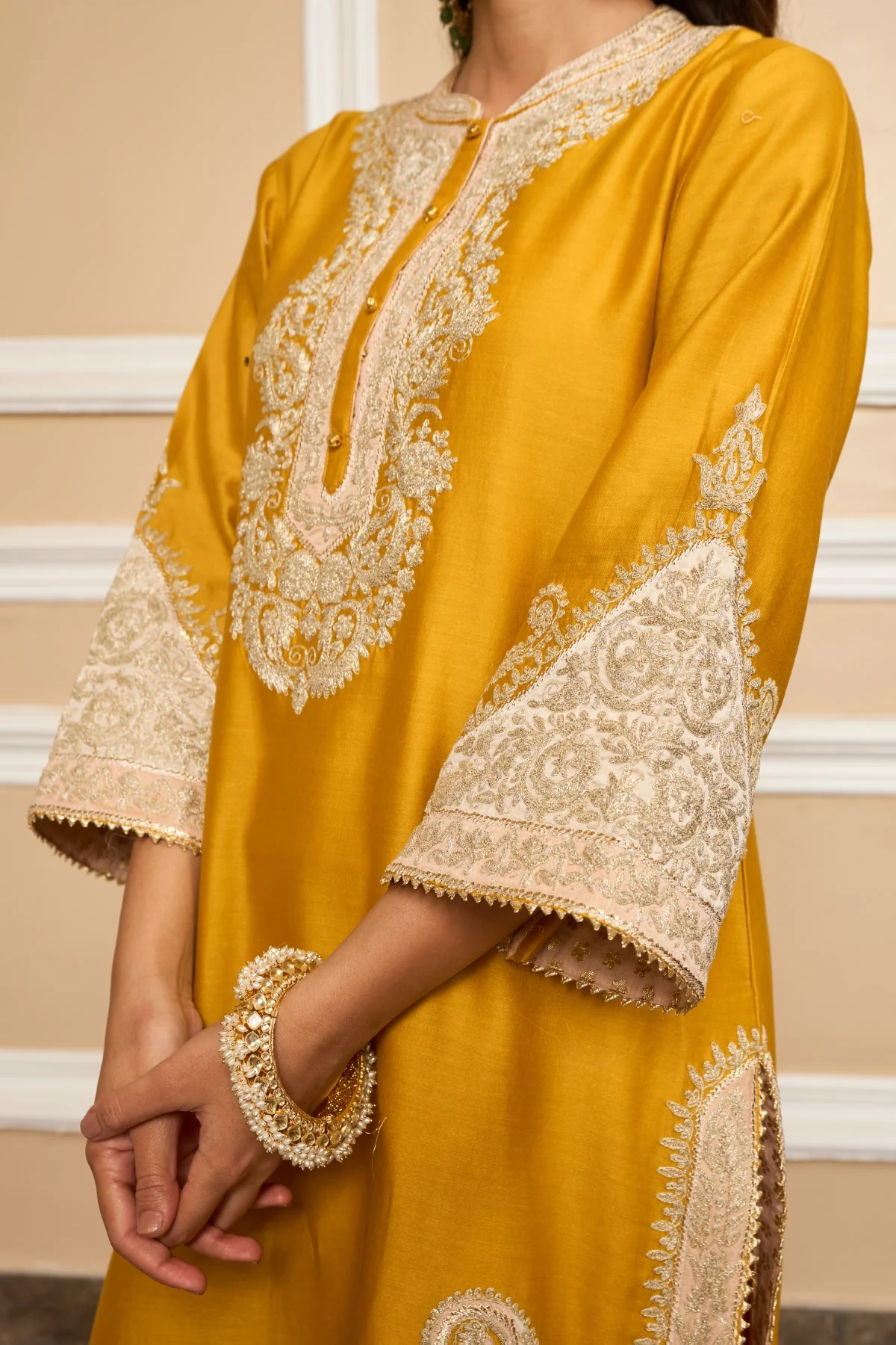 SABAA - Glaze Mustard SHORT KURTA WITH SALWAR AND DUPATTA - Image 6