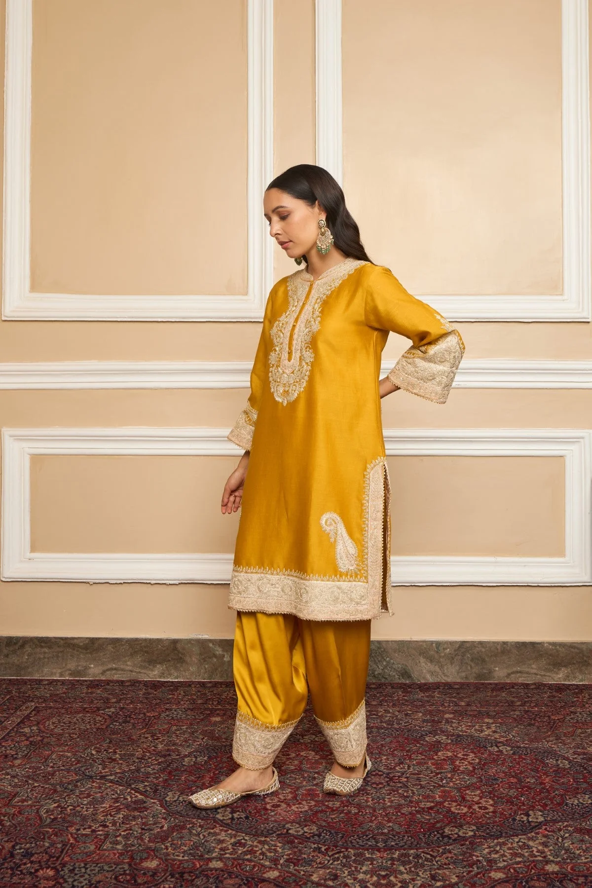 SABAA - Glaze Mustard SHORT KURTA WITH SALWAR AND DUPATTA (LXRTS) - Image 3