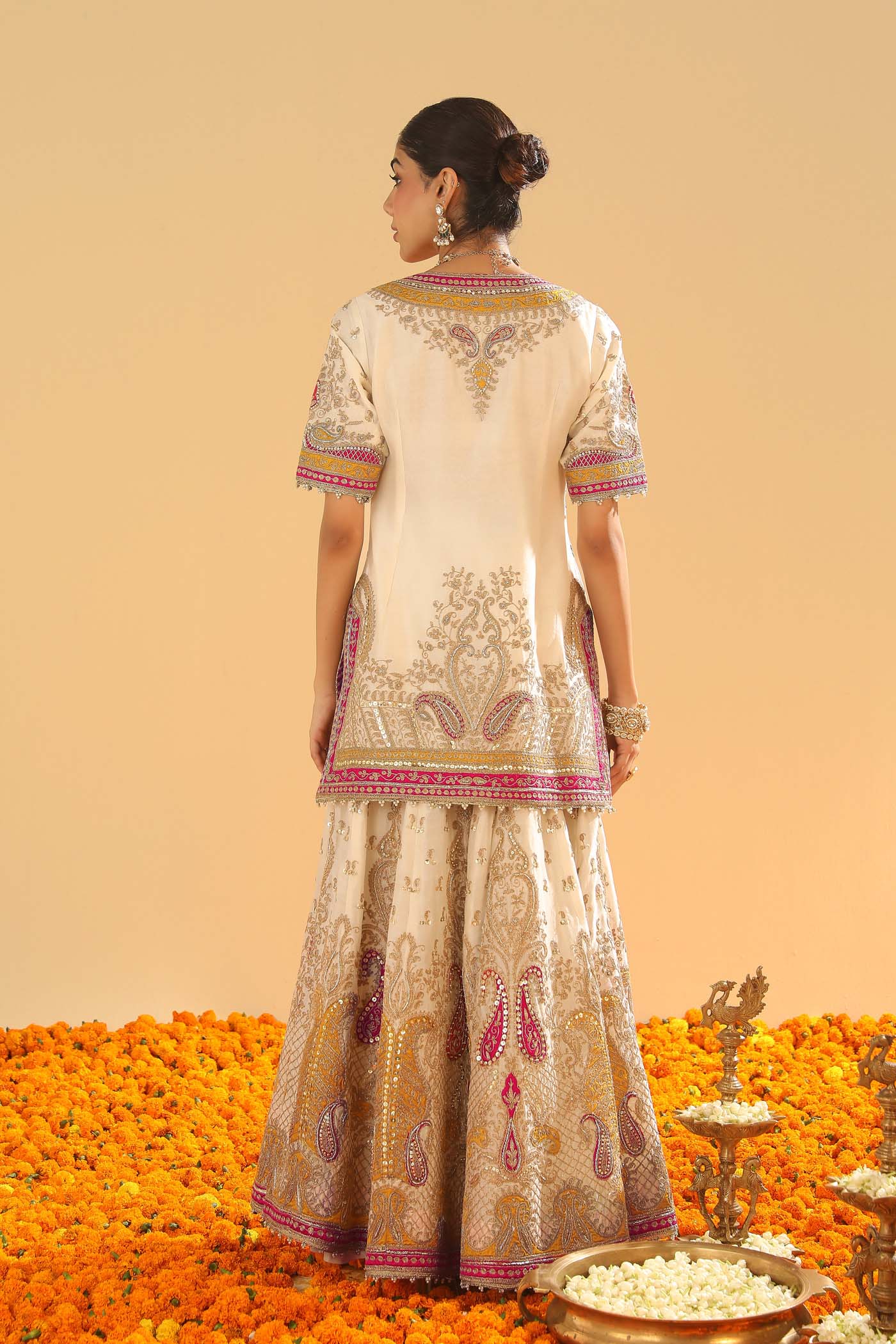 Sadiya - Daisy Ivory Short Kurta with Sharara - Image 4