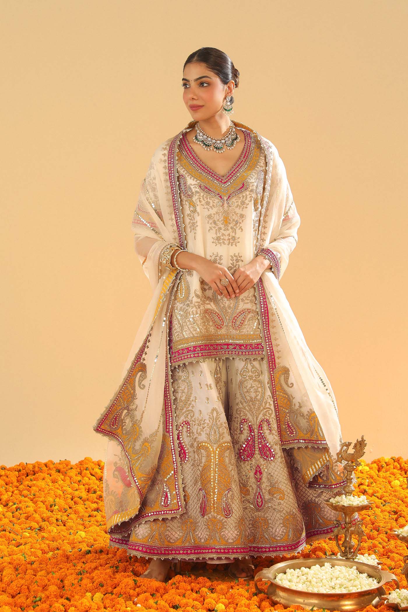 Sadiya - Daisy Ivory Short Kurta with Sharara - Image 6