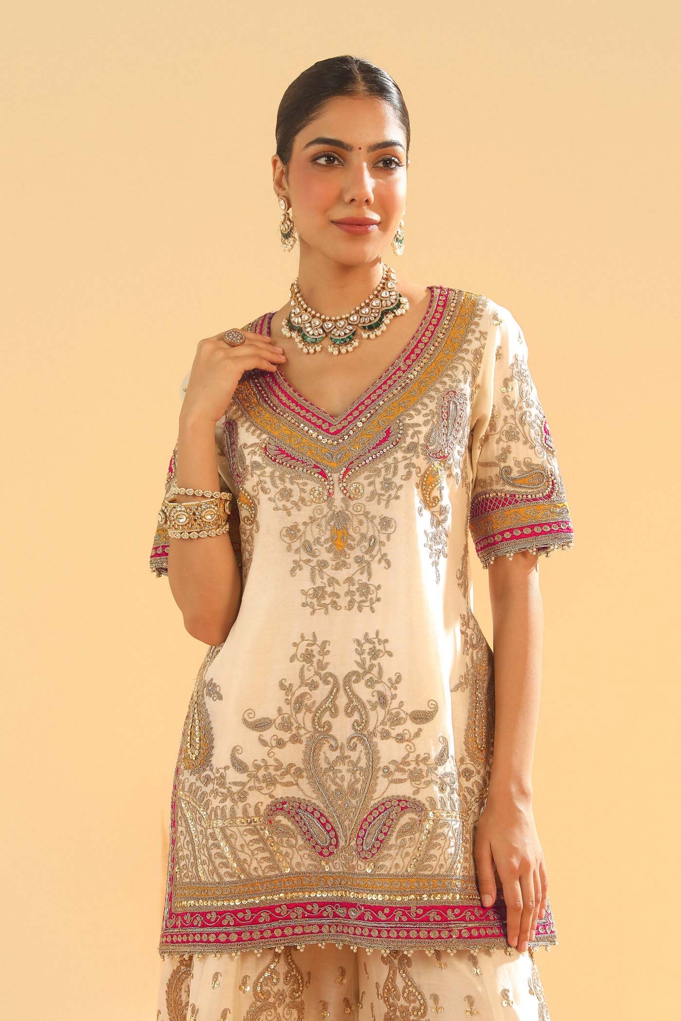 Sadiya - Daisy Ivory Short Kurta with Sharara - Image 7