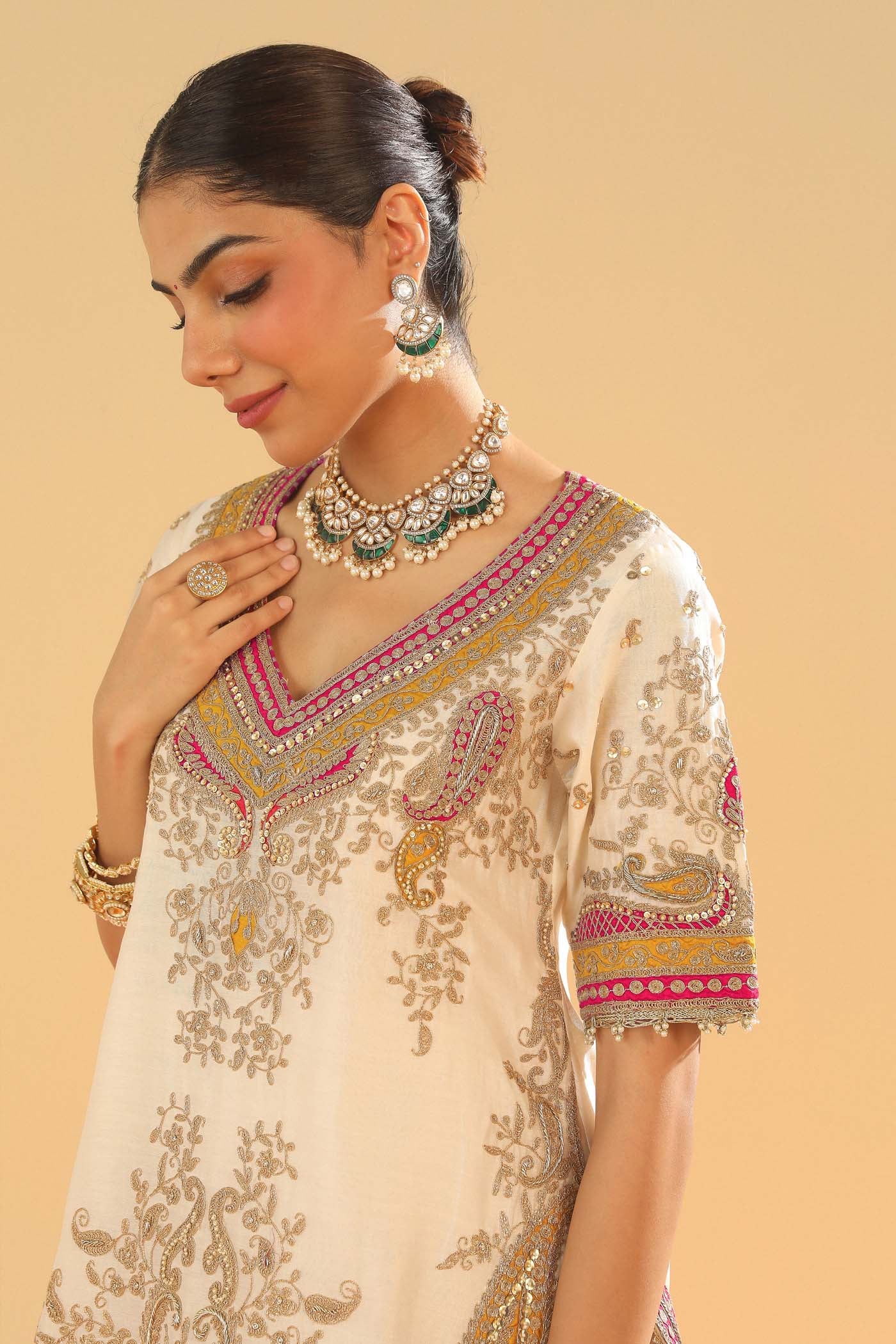 Sadiya - Daisy Ivory Short Kurta with Sharara - Image 8