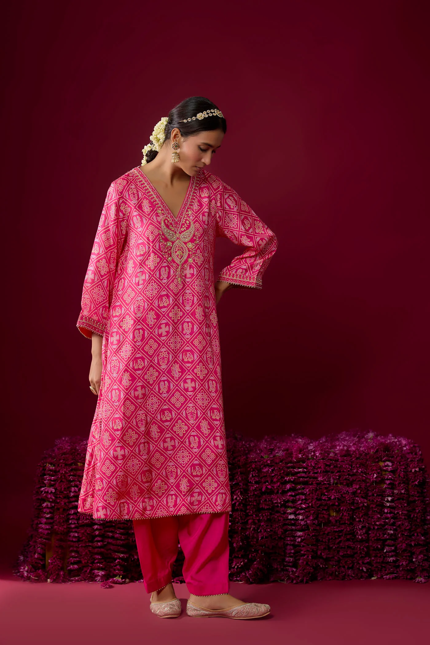 Safiya - Hotpink Long Kaaftan With Salwar - Image 2