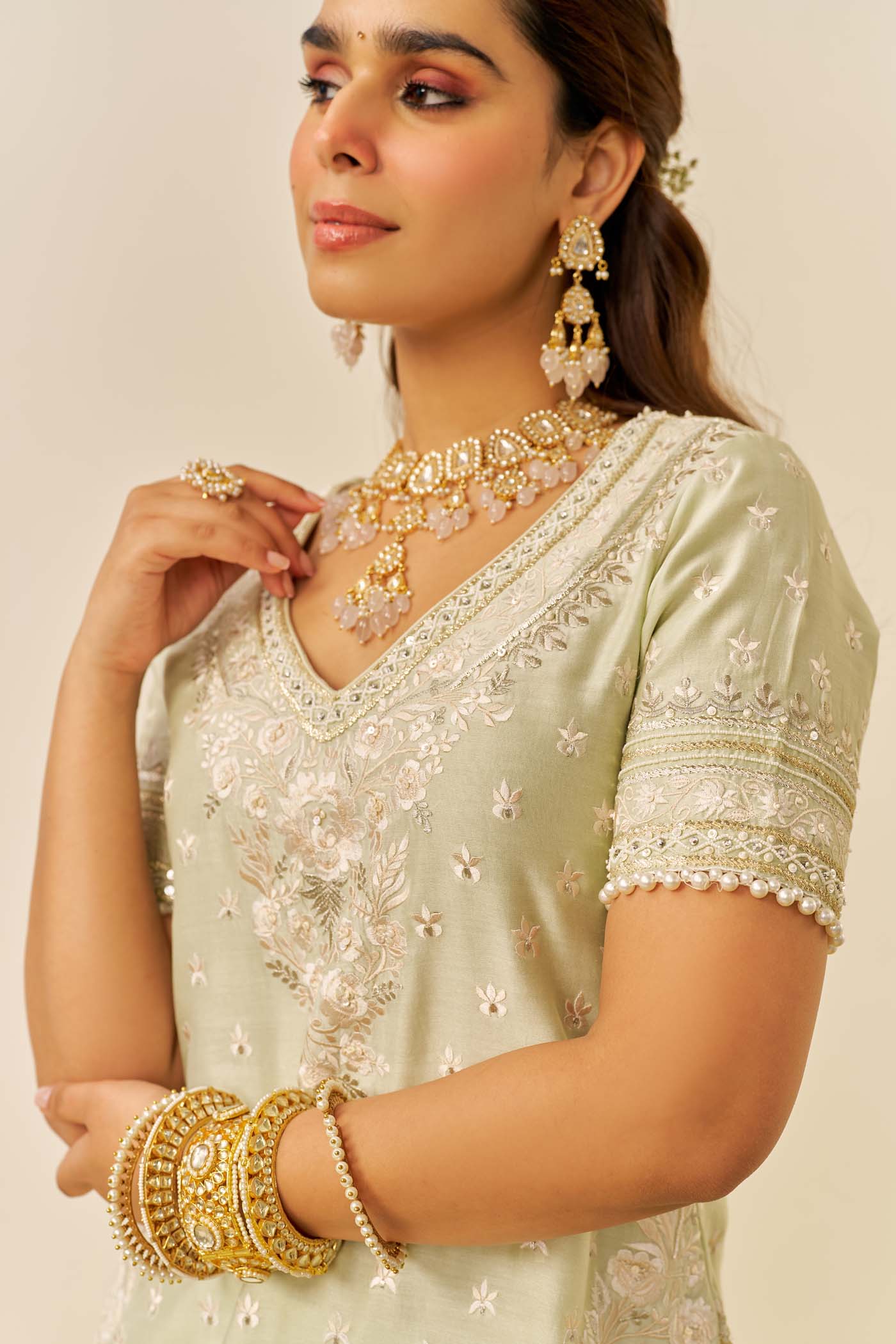 SAMEEHA - Mint Green SHORT KURTA WITH SHARARA (LXRTS) - Image 5