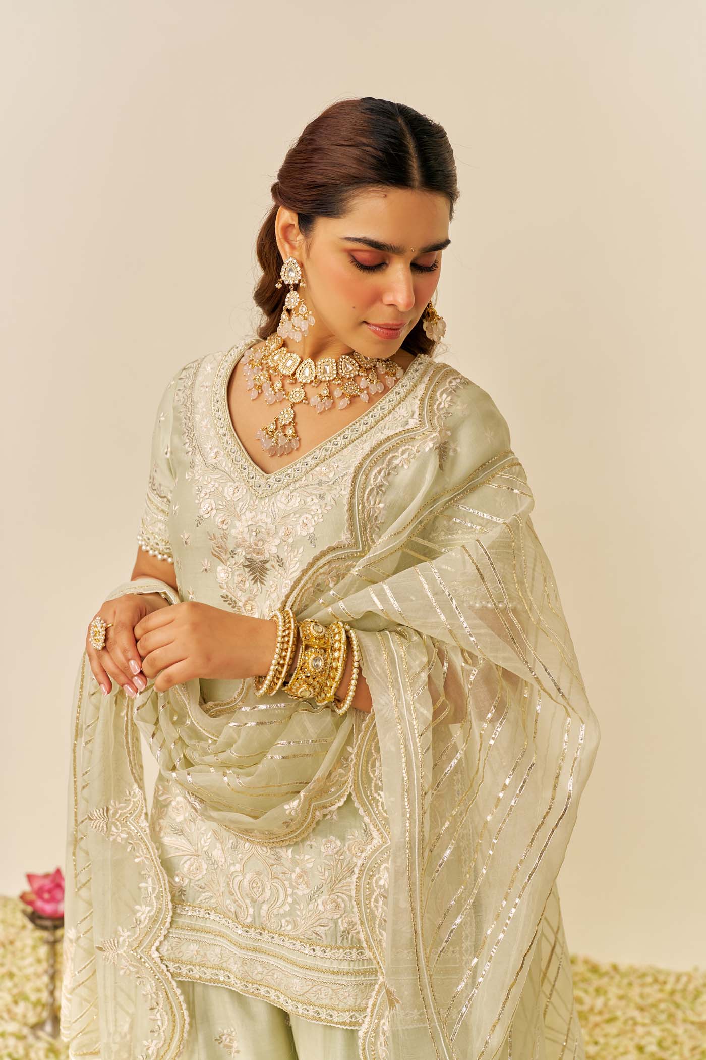 SAMEEHA - Mint Green SHORT KURTA WITH SHARARA (LXRTS) - Image 6
