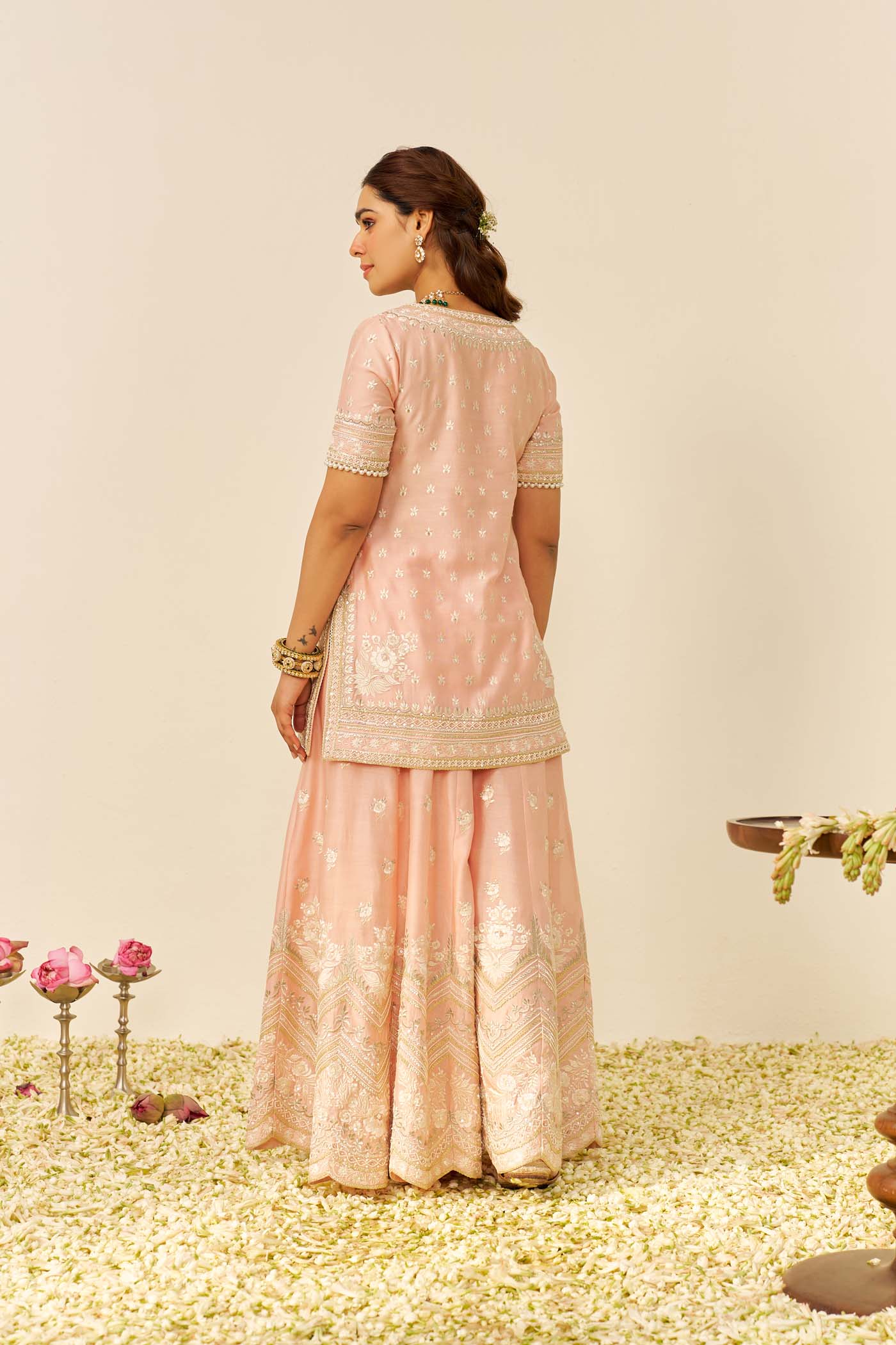 SAMEEHA - Off Rose SHORT KURTA WITH SHARARA - Image 3