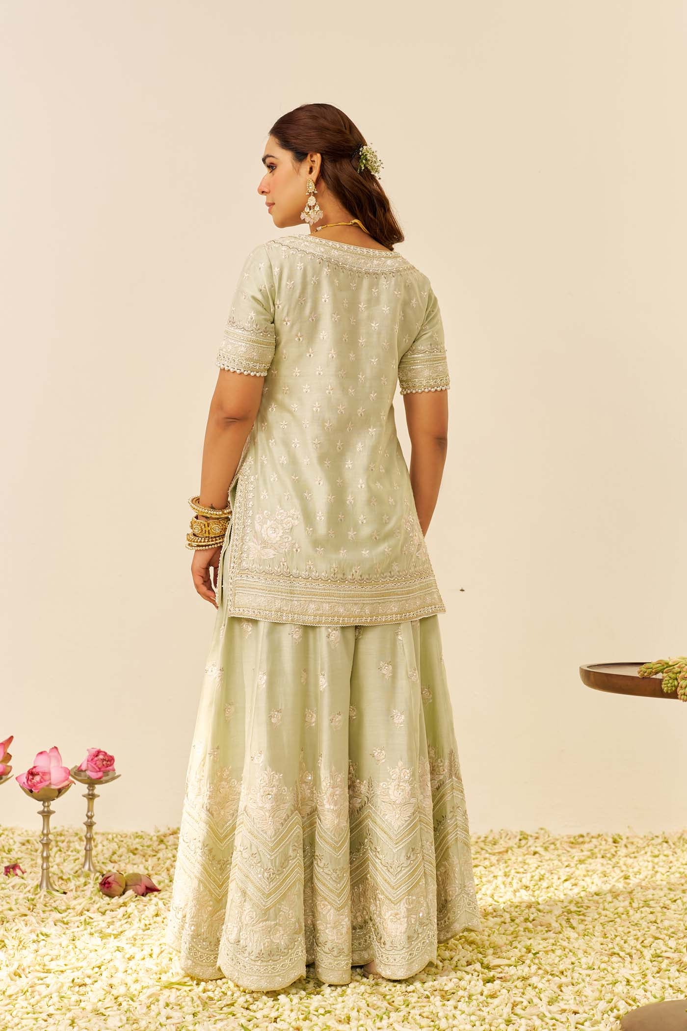 SAMEEHA - Mint Green SHORT KURTA WITH SHARARA - Image 4