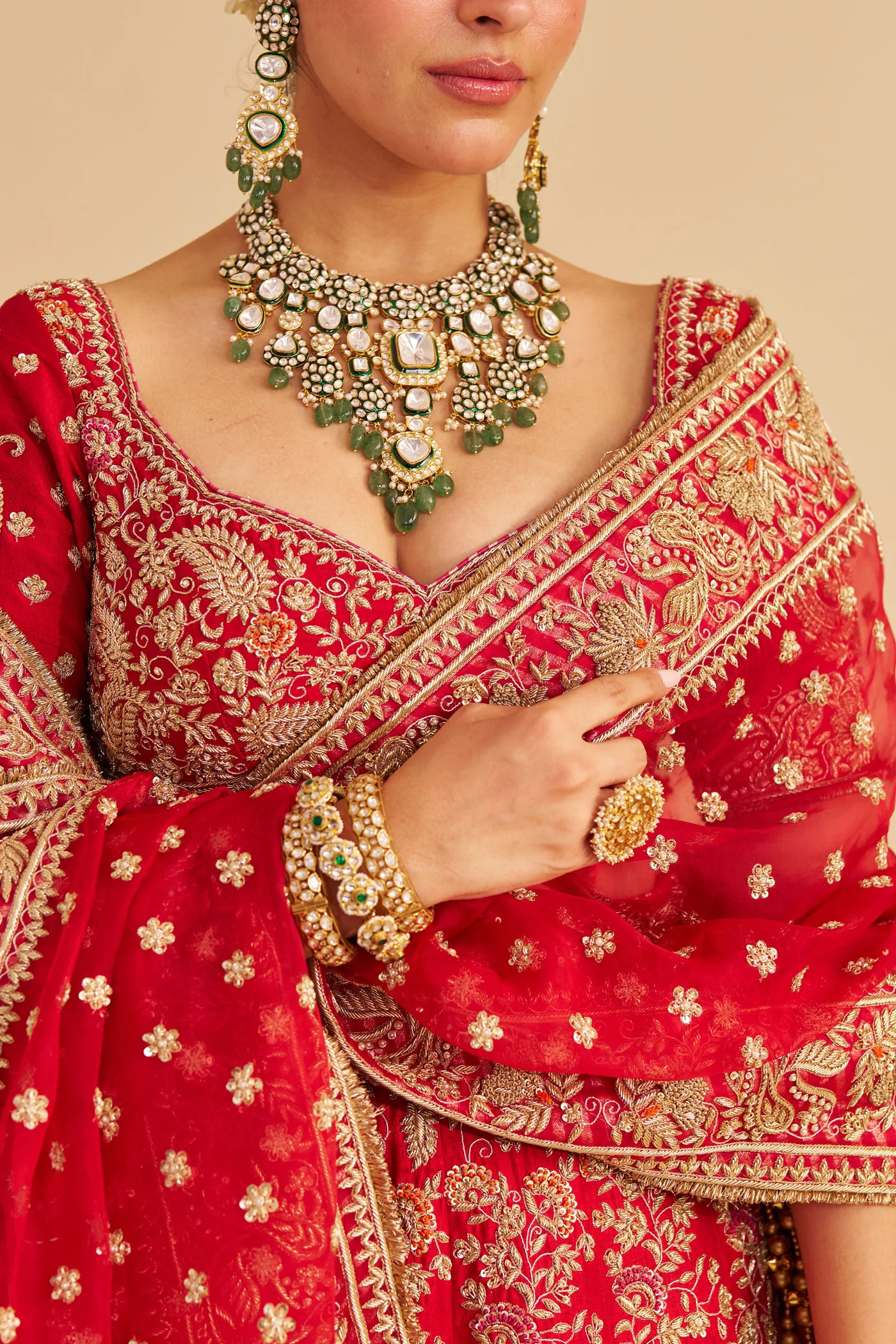 Sanaa - Dabka Zardozi Embroidered Raw Silk Red Bridal Lehenga Set - Image 10