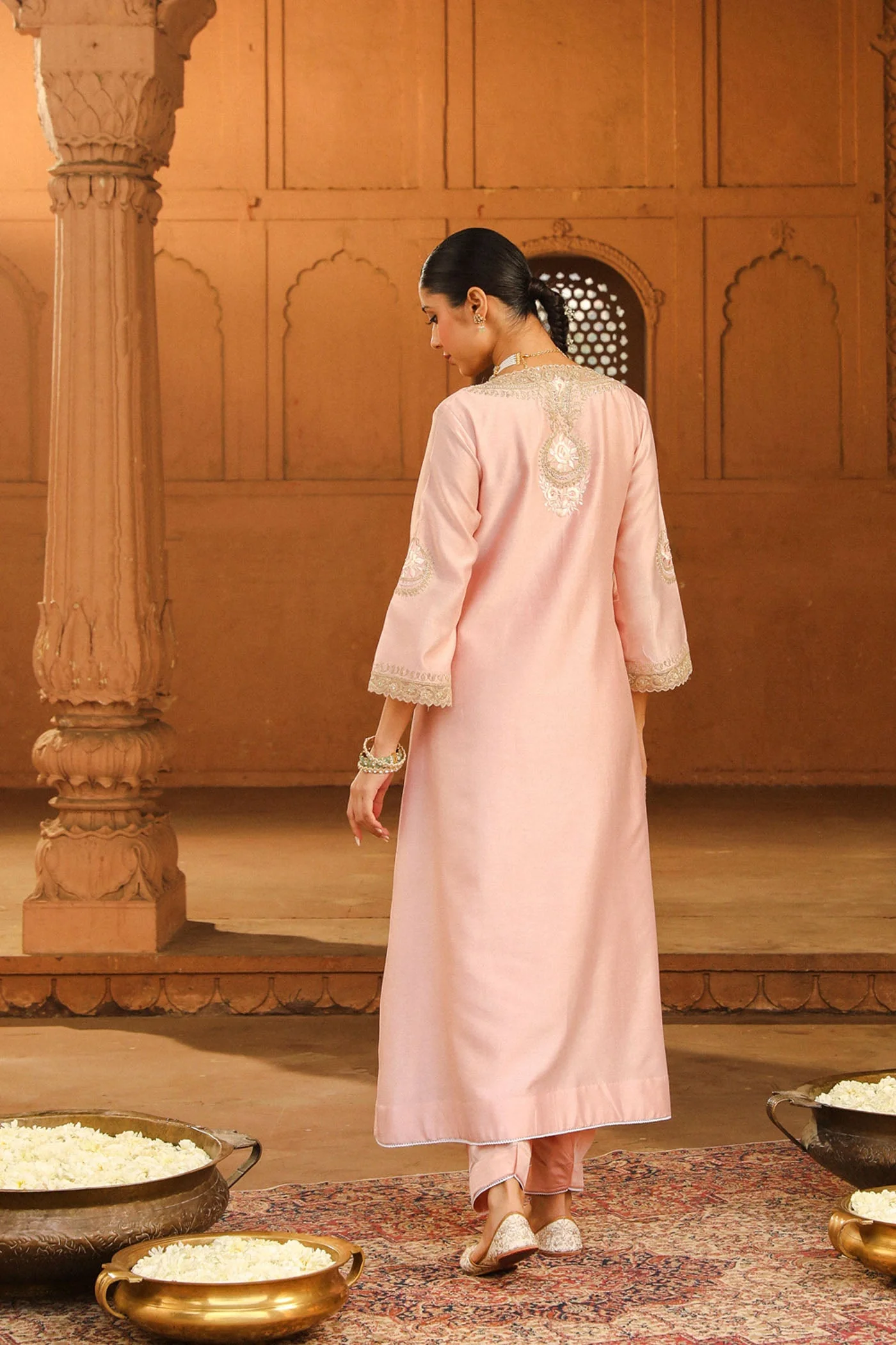 Sanvi - Blush Pink Long Choga With Salwar - Image 8