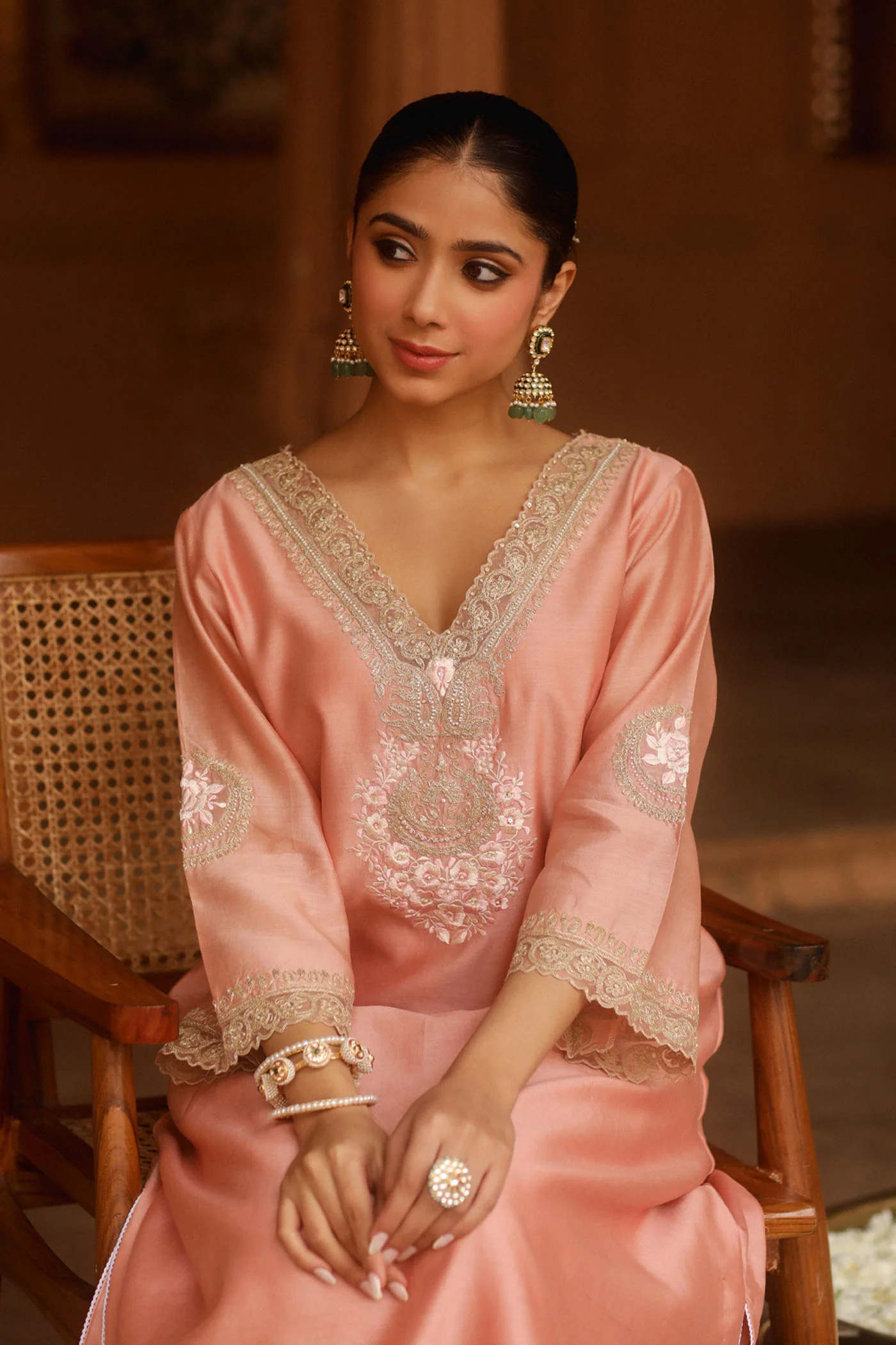Sanvi - Off Rose Long Choga with Salwar - Image 3