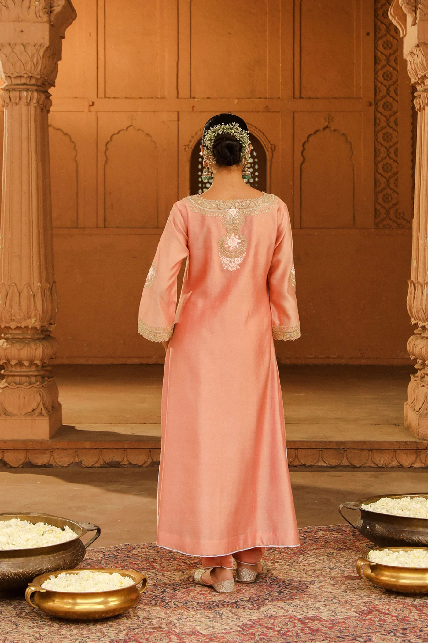 Sanvi - Off Rose Long Choga with Salwar - Image 4