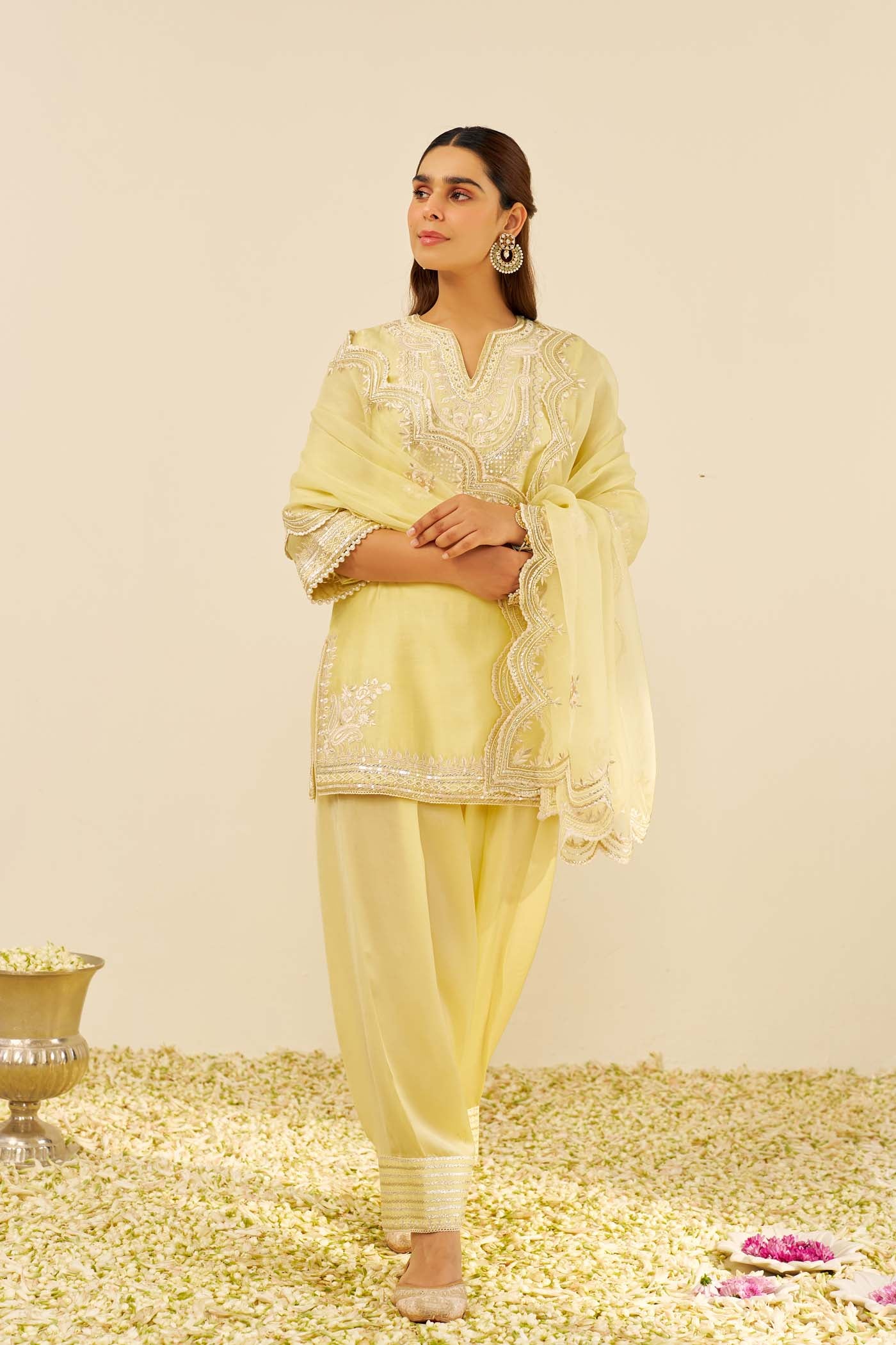 SARA - Lemon Yellow SHORT KURTA WITH  SALWAR