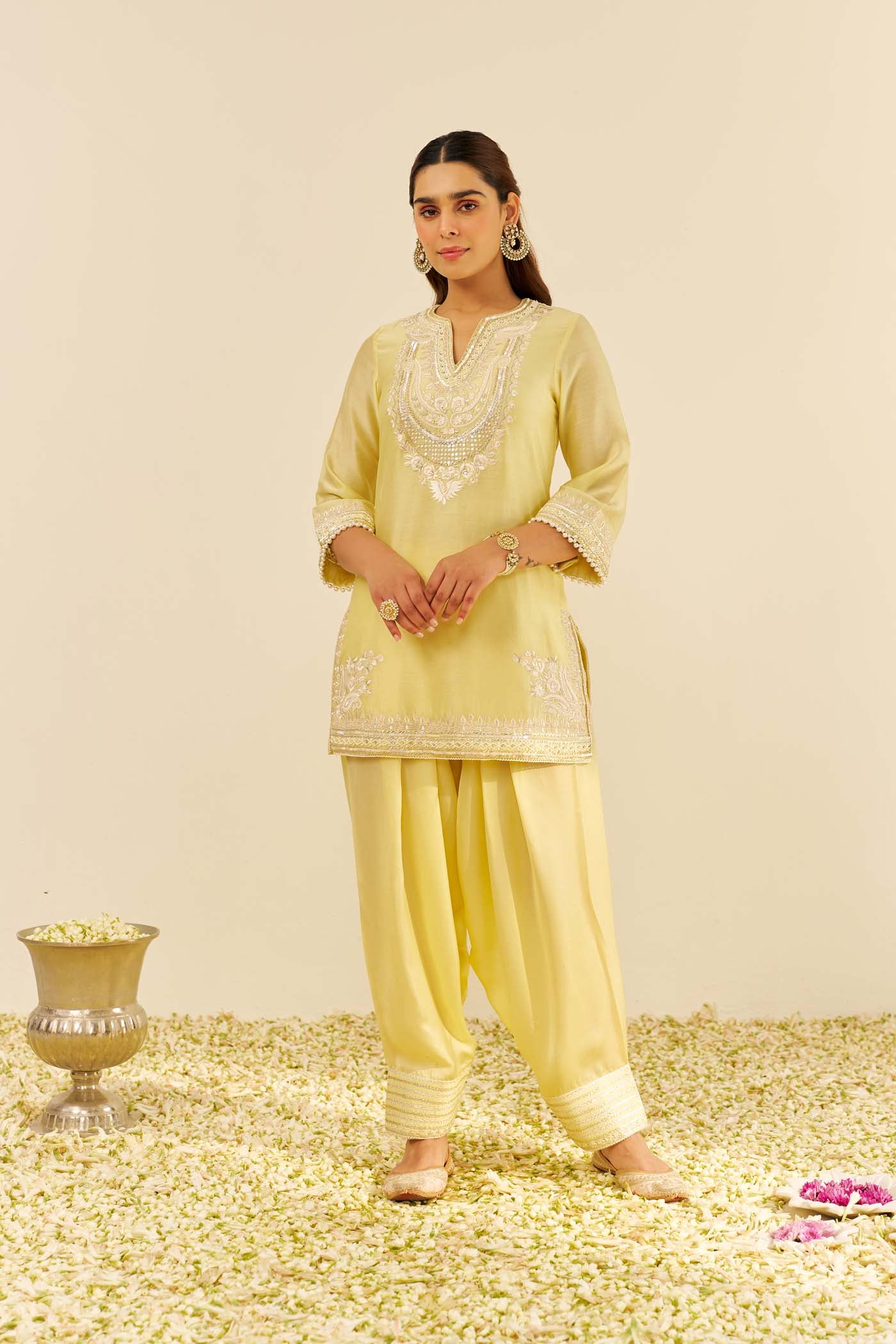 SARA - Lemon Yellow SHORT KURTA WITH  SALWAR - Image 2
