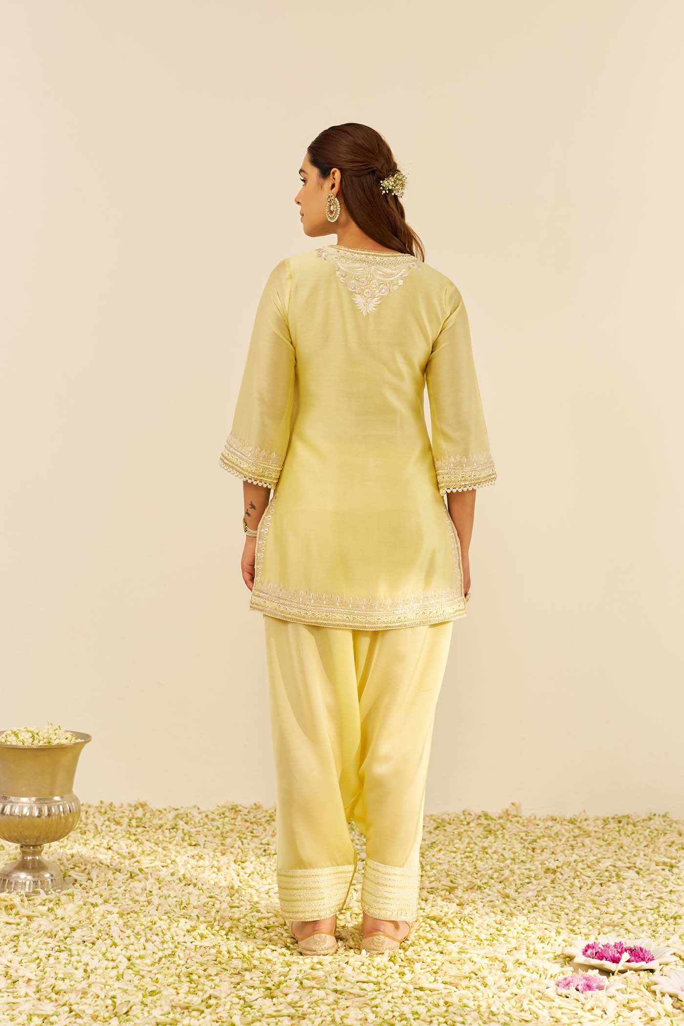 SARA - Lemon Yellow SHORT KURTA WITH  SALWAR - Image 4