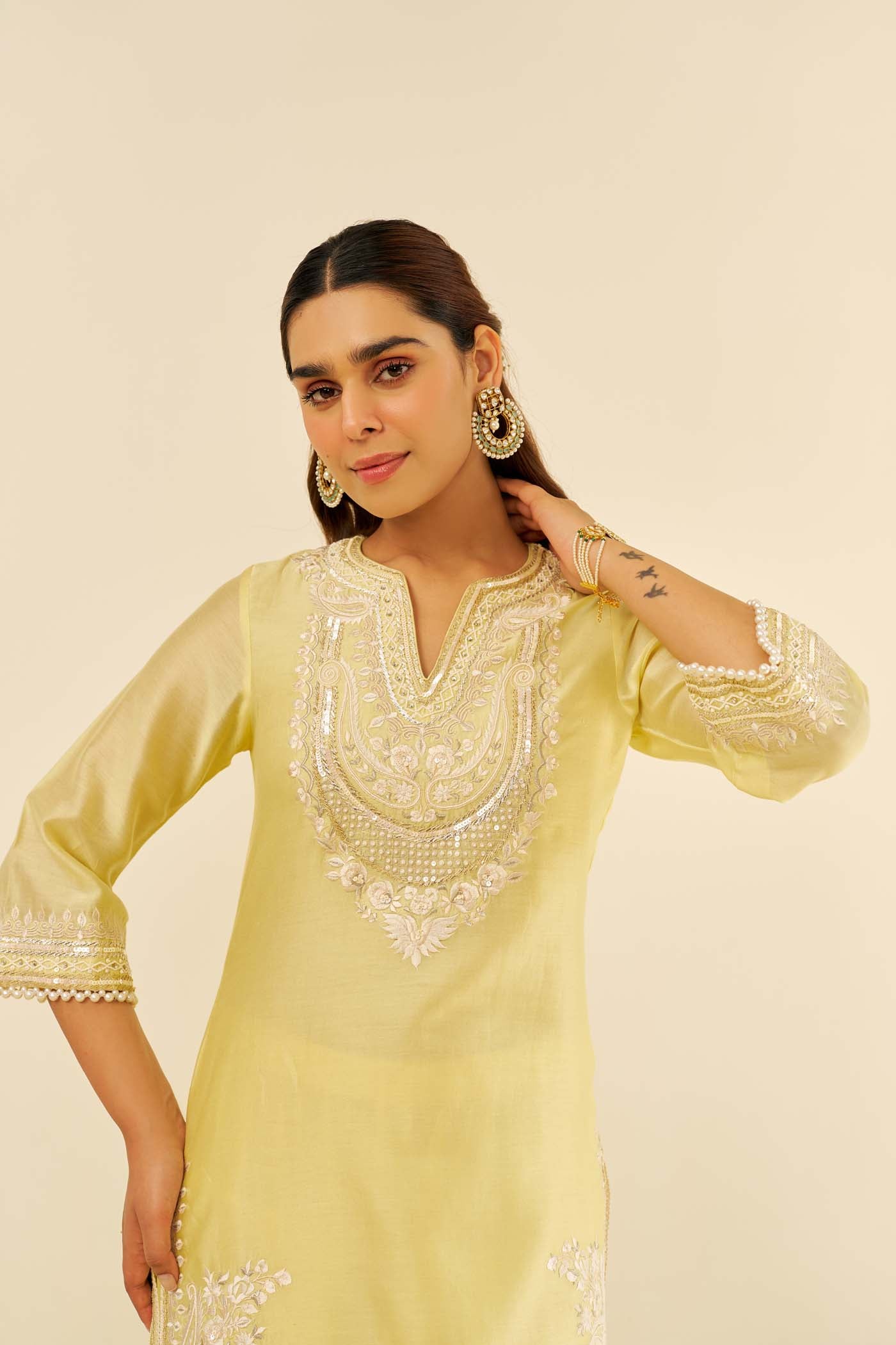 SARA - Lemon Yellow SHORT KURTA WITH  SALWAR - Image 5