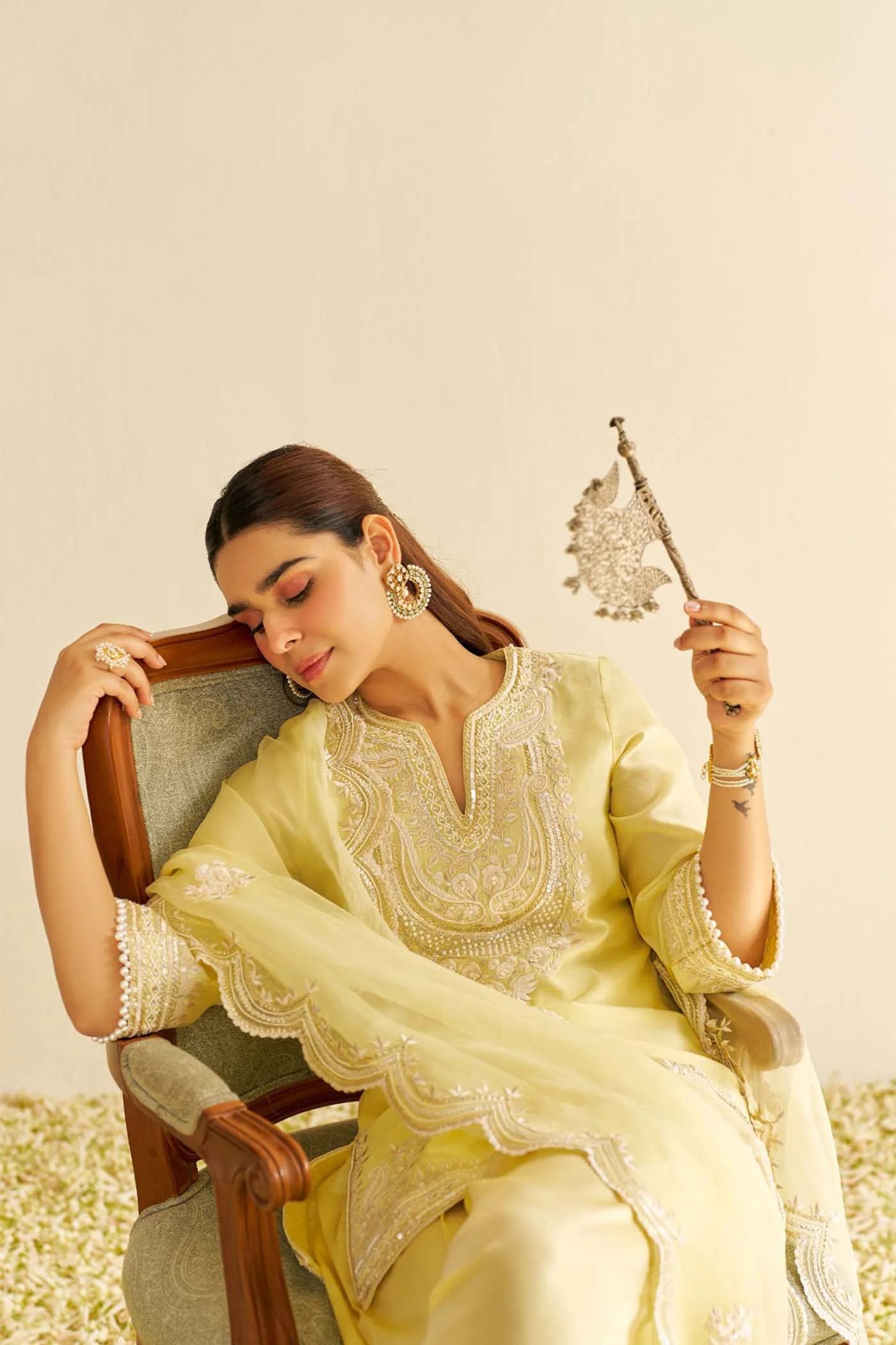 SARA - Lemon Yellow SHORT KURTA WITH  SALWAR - Image 6