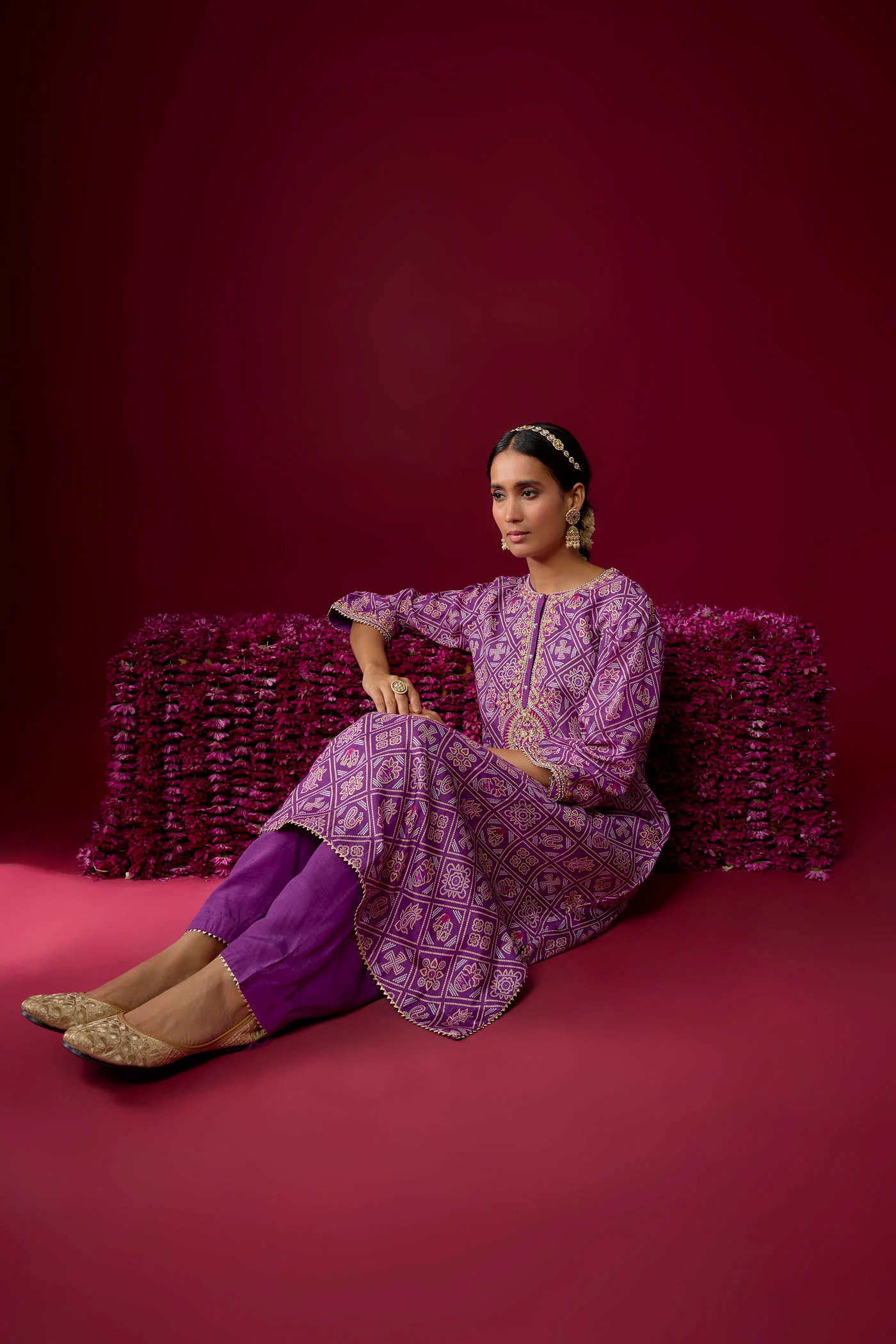 Sarah - Purple Long Kaaftan With Salwar - Image 2