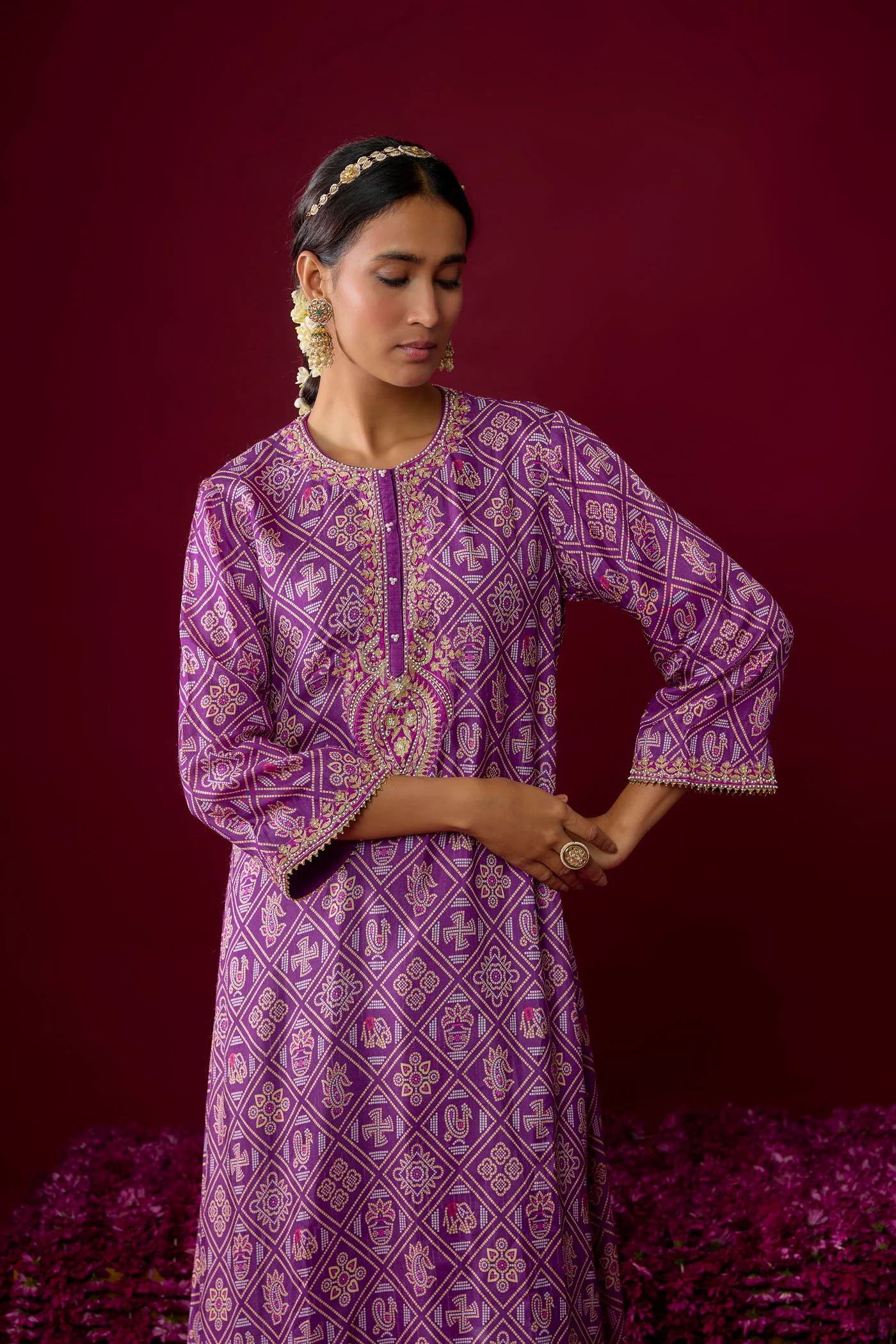 Sarah - Purple Long Kaaftan With Salwar - Image 3