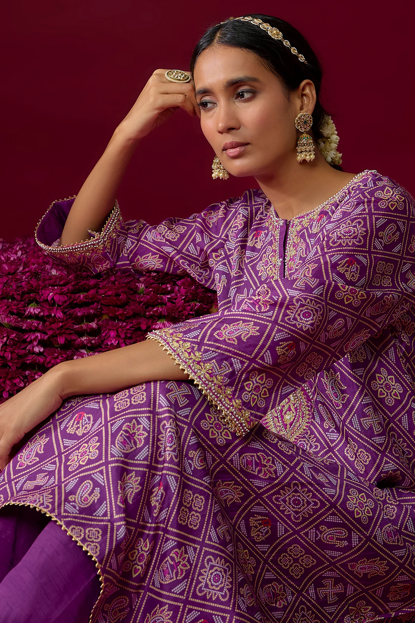 Sarah - Purple Long Kaaftan With Salwar - Image 4