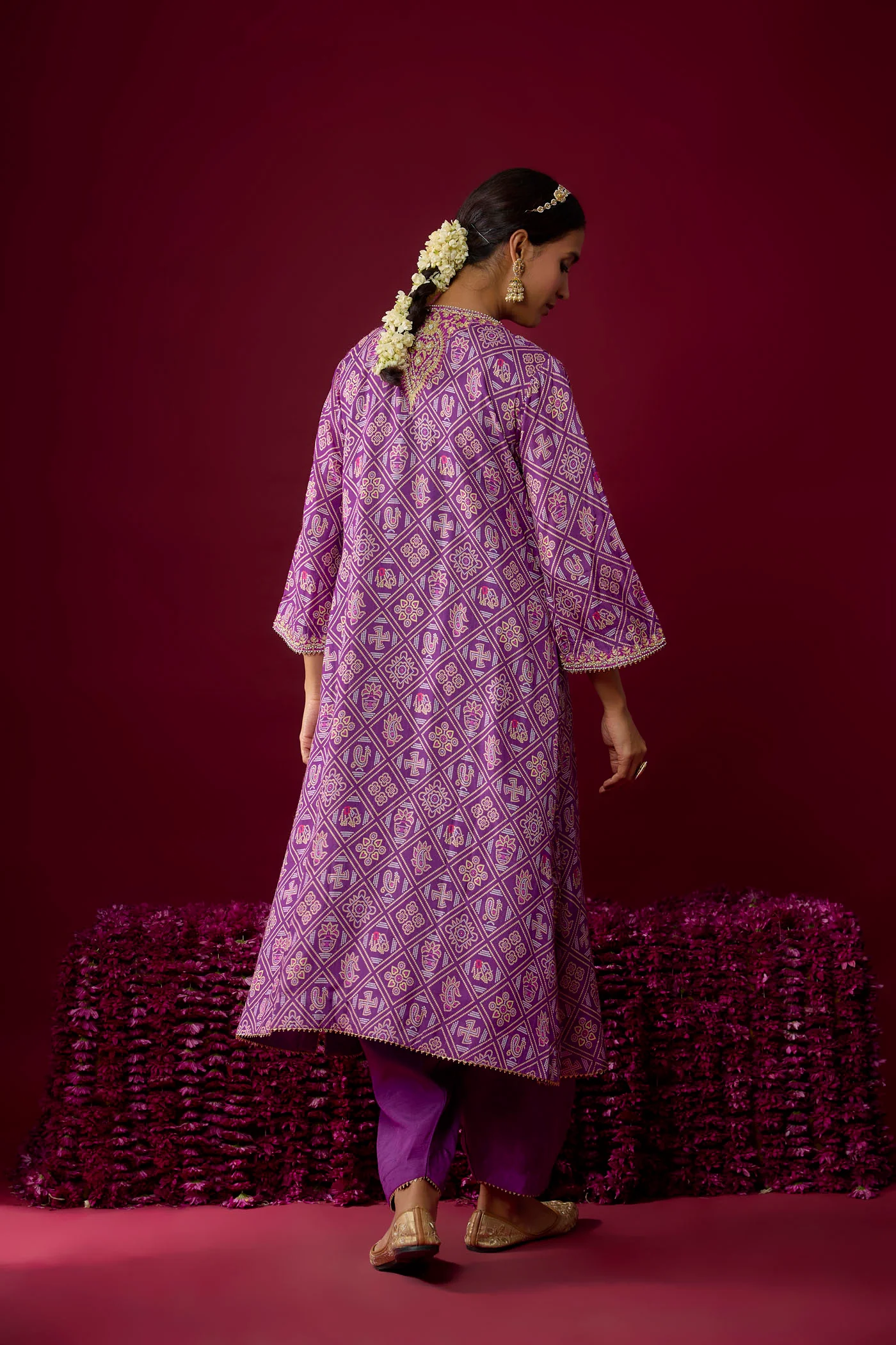Sarah - Purple Long Kaaftan With Salwar - Image 5