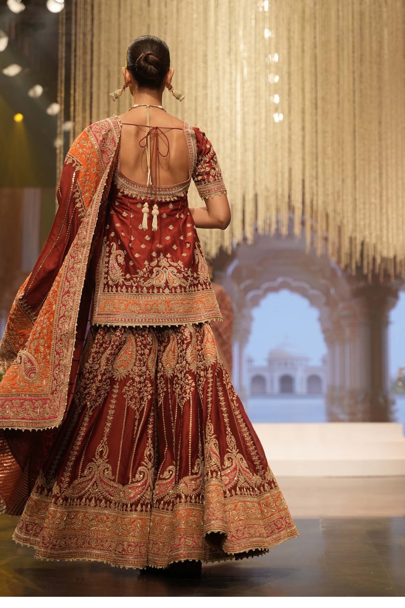 Sehrish - Deep Red Short Kurta with Sharara - Image 3