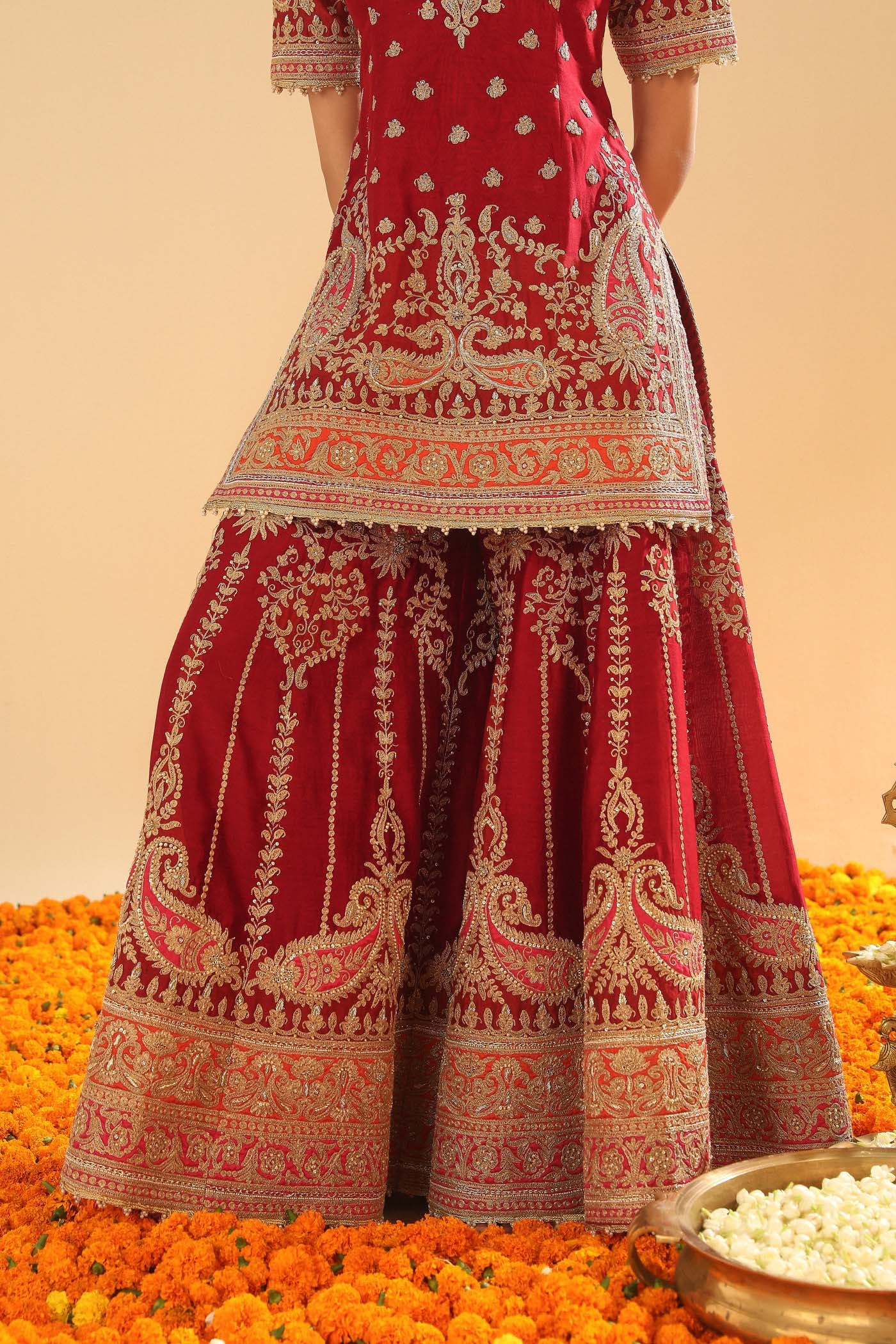 Sehrish - Deep Red Short Kurta with Sharara - Image 7