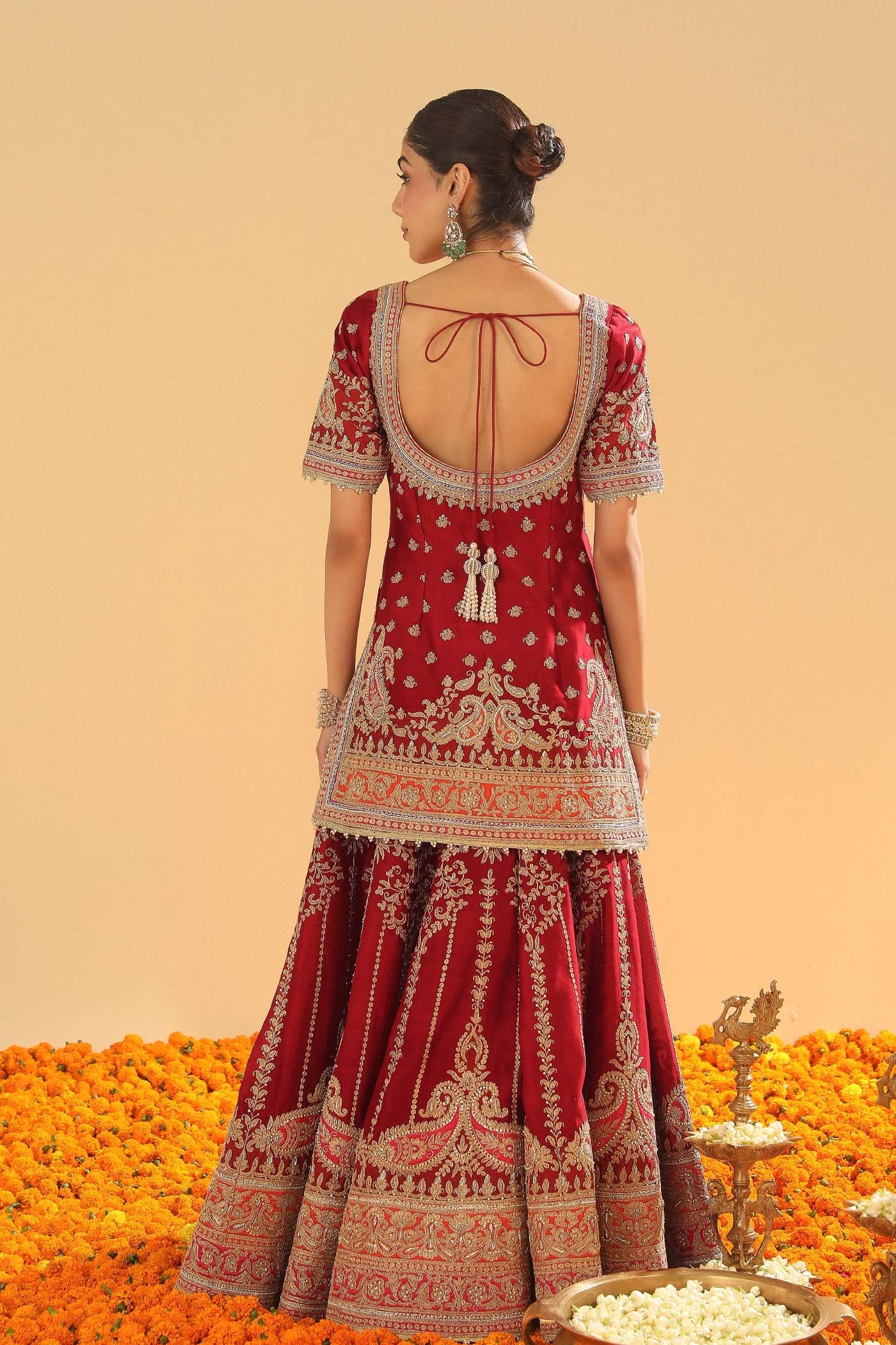 Sehrish - Deep Red Short Kurta with Sharara - Image 9
