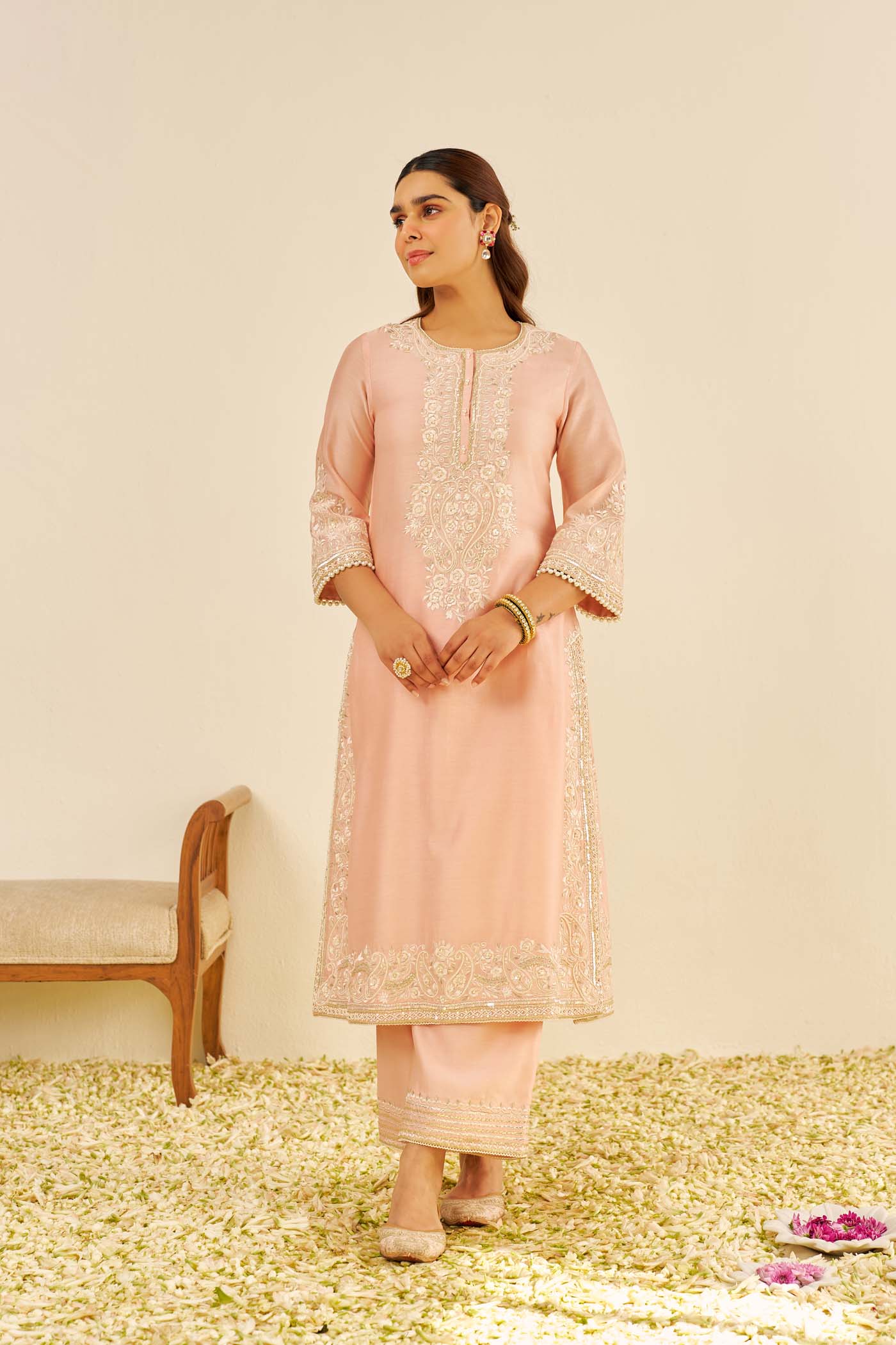 Sereen - Off Rose A-Line Kurta With Palazzo - Image 3