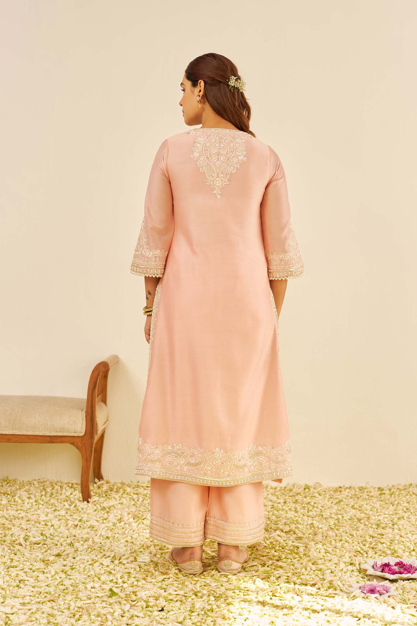 Sereen - Off Rose A-Line Kurta With Palazzo - Image 4