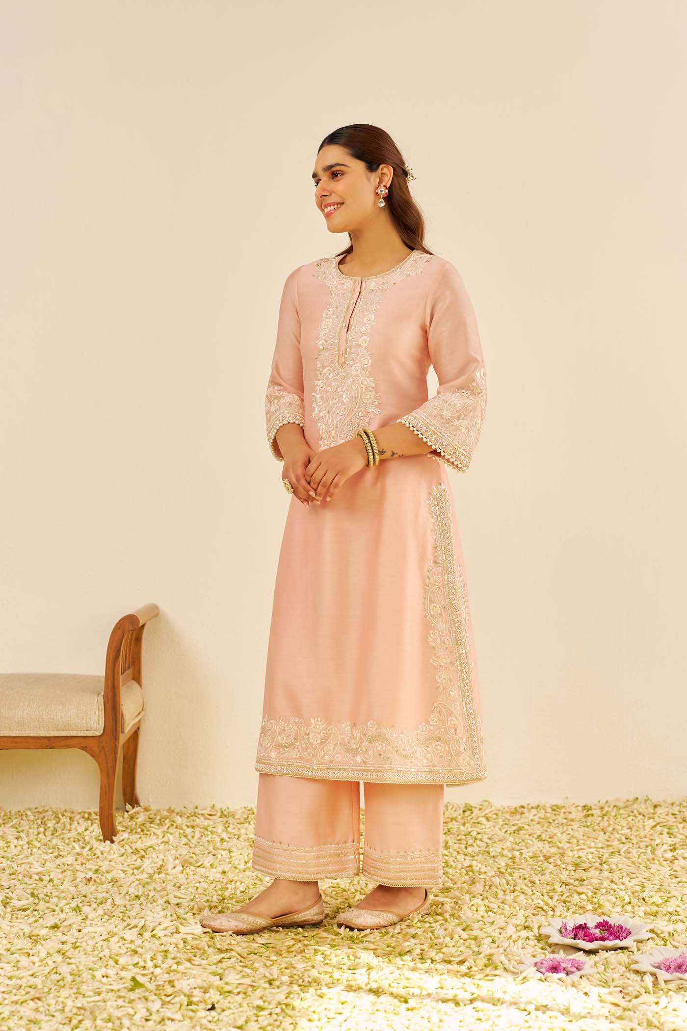 Sereen - Off Rose A-Line Kurta With Palazzo - Image 5