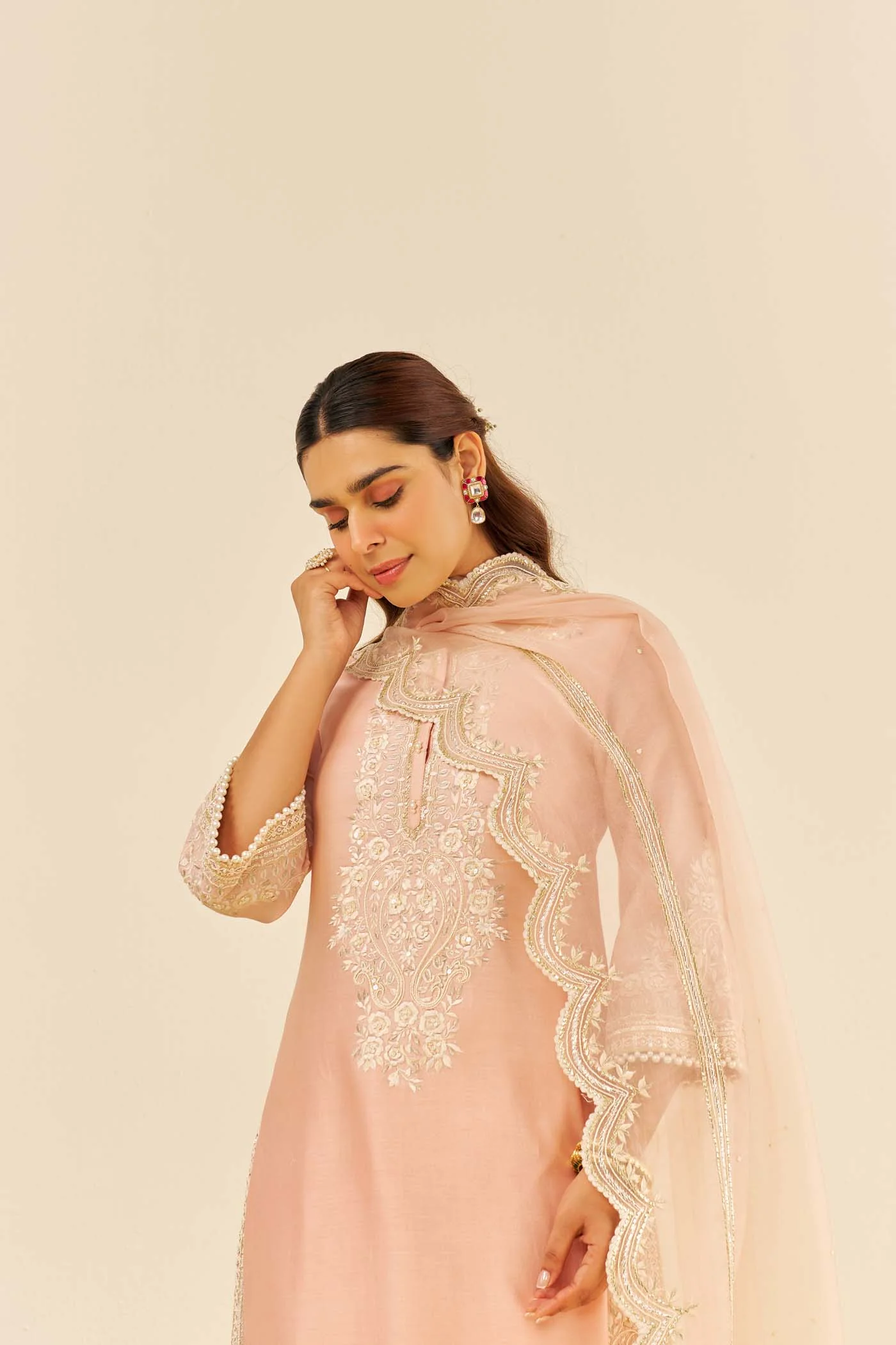 Sereen - Off Rose A-Line Kurta With Palazzo - Image 6