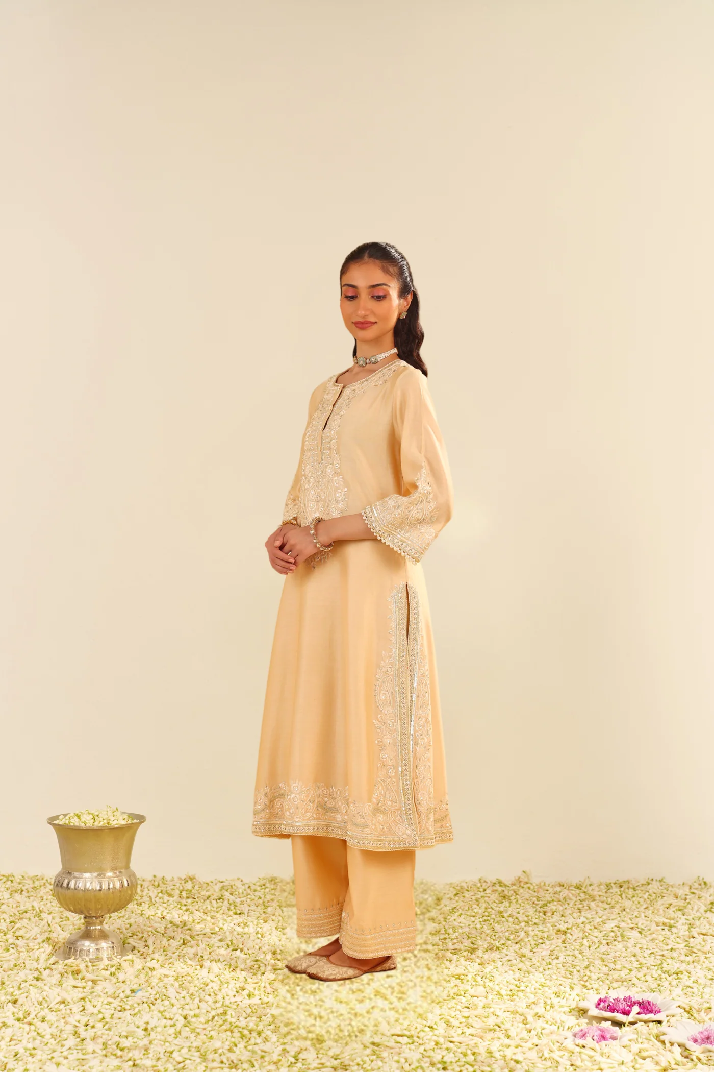 Sereen - Beige A-Line Kurta With Palazzo - Image 3