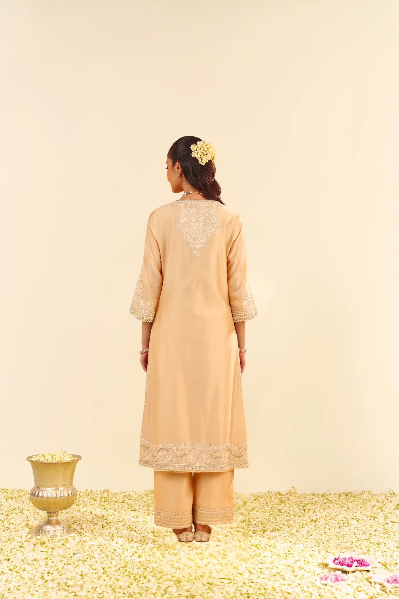 Sereen - Beige A-Line Kurta With Palazzo - Image 4