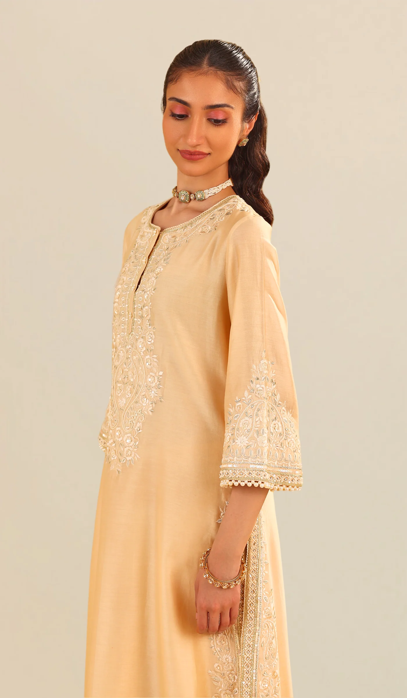 Sereen - Beige A-Line Kurta With Palazzo (LXRTS) - Image 2