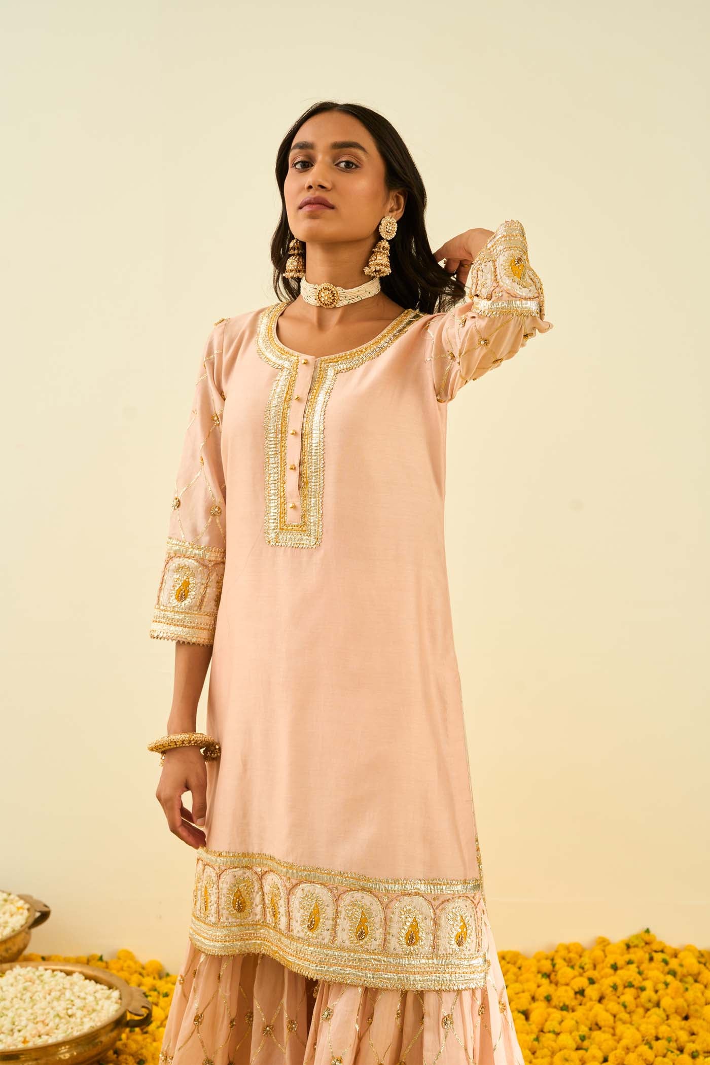 Shabina- Rosepink short kurta with garara and dupatta - Image 5