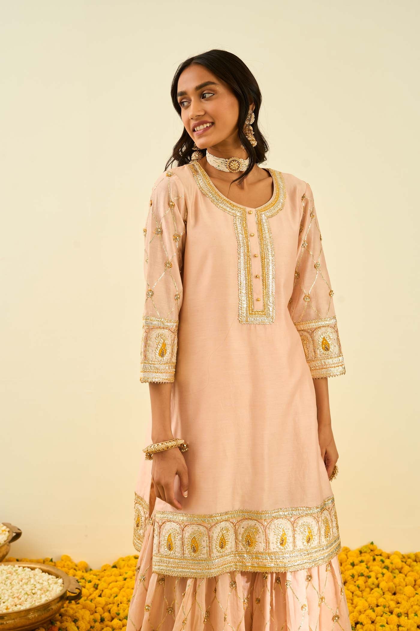 Shabina- Rosepink short kurta with garara and dupatta (Lxrts) - Image 4