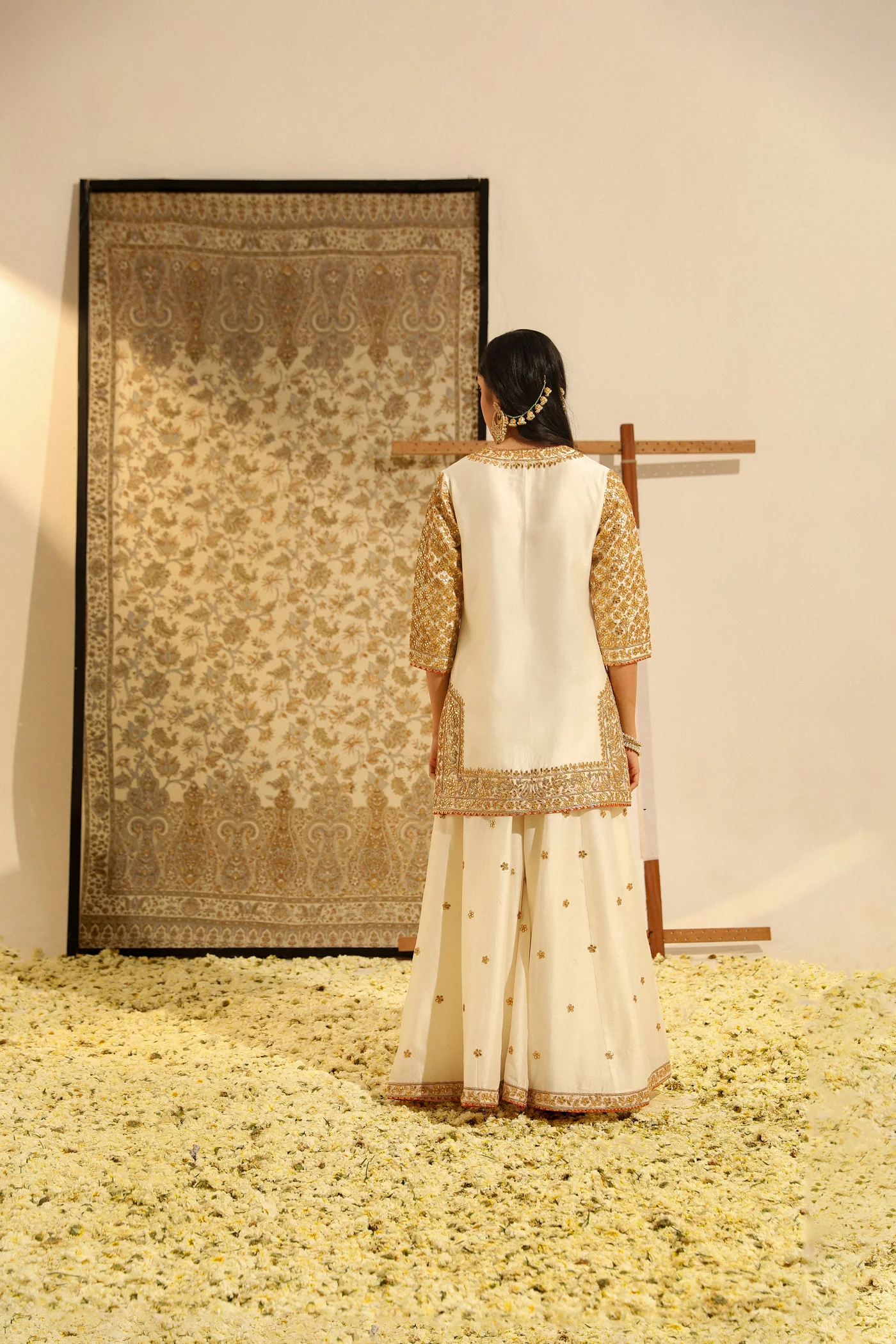 Shadaab - Daisy Ivory Hand Embroidered Kurta with Sharara and Odhni - Image 5