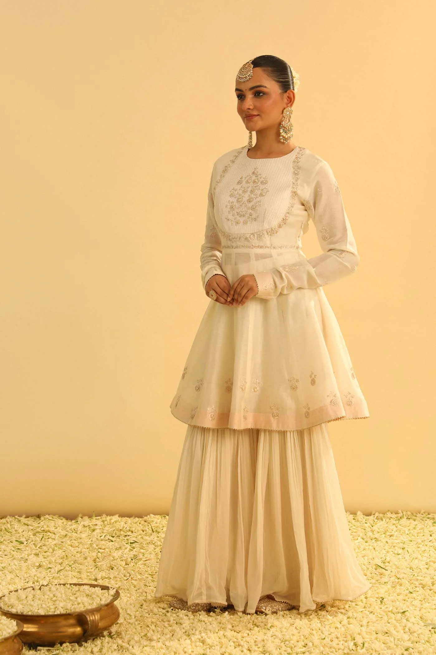 Shahana - Daisy Ivory Peplum Kurta with Garara and Dupatta (Lxrts) - Image 3