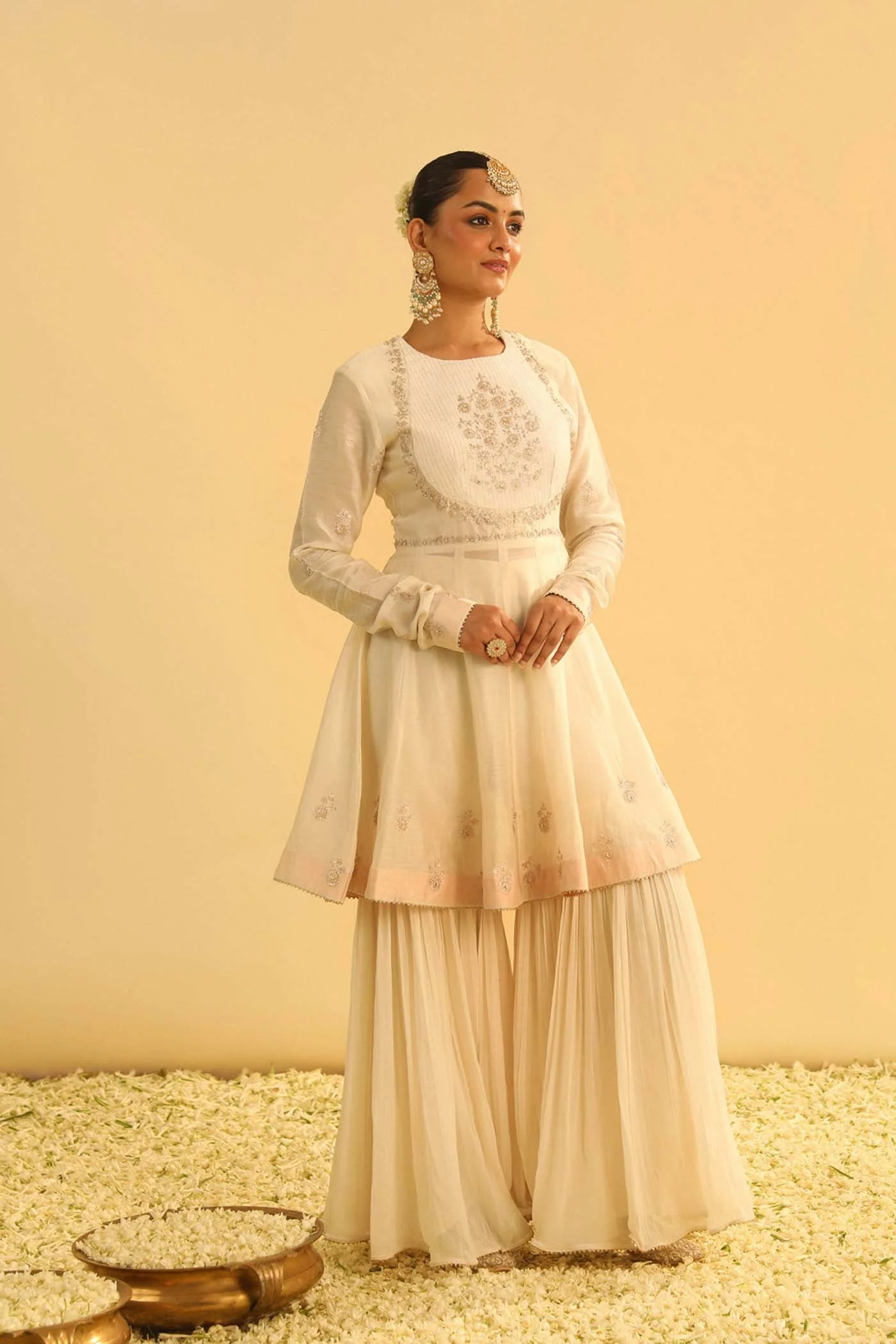 Shahana - Daisy Ivory Peplum Kurta with Garara and Dupatta (Lxrts) - Image 4
