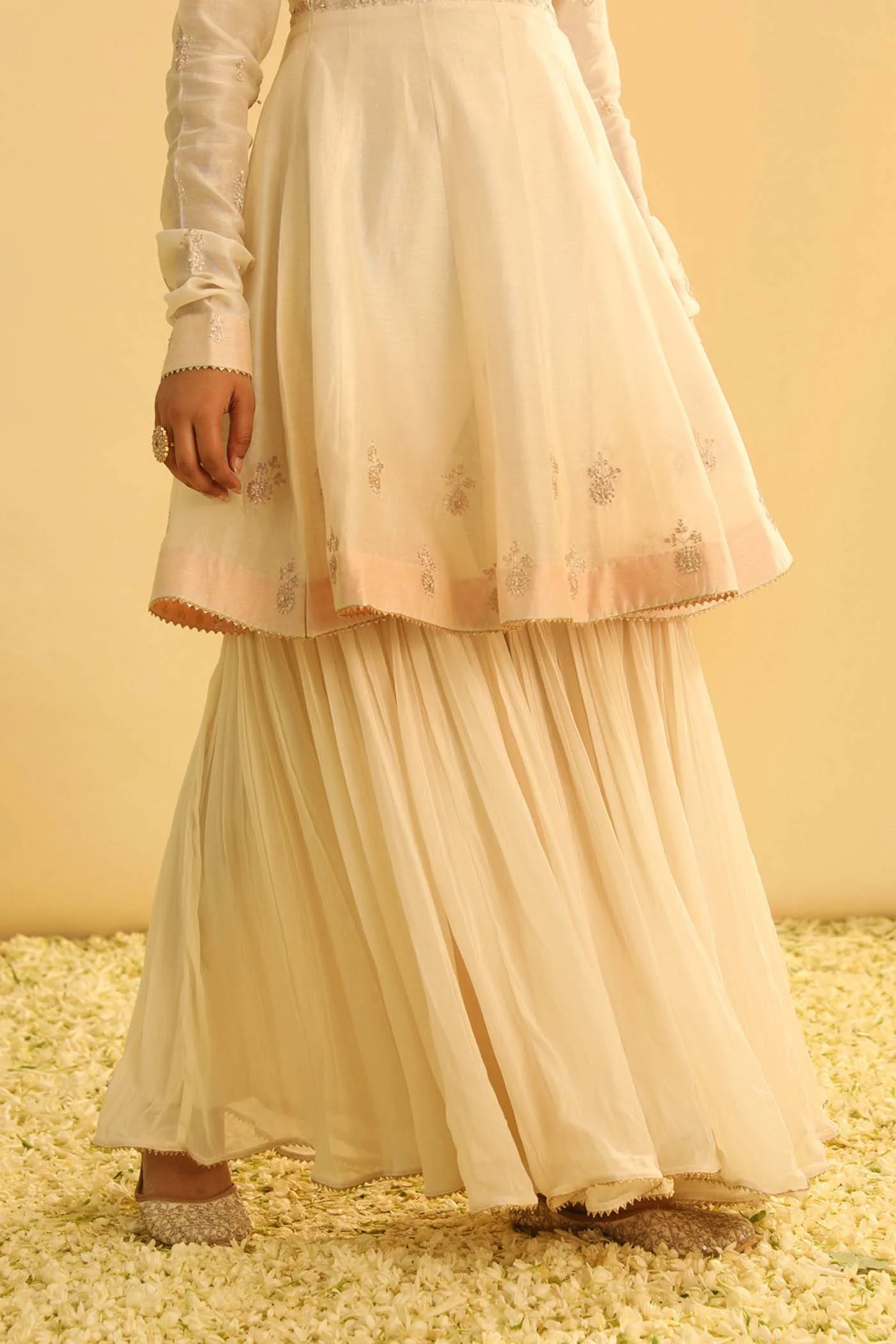 Shahana - Daisy Ivory Peplum Kurta with Garara and Dupatta (Lxrts) - Image 7