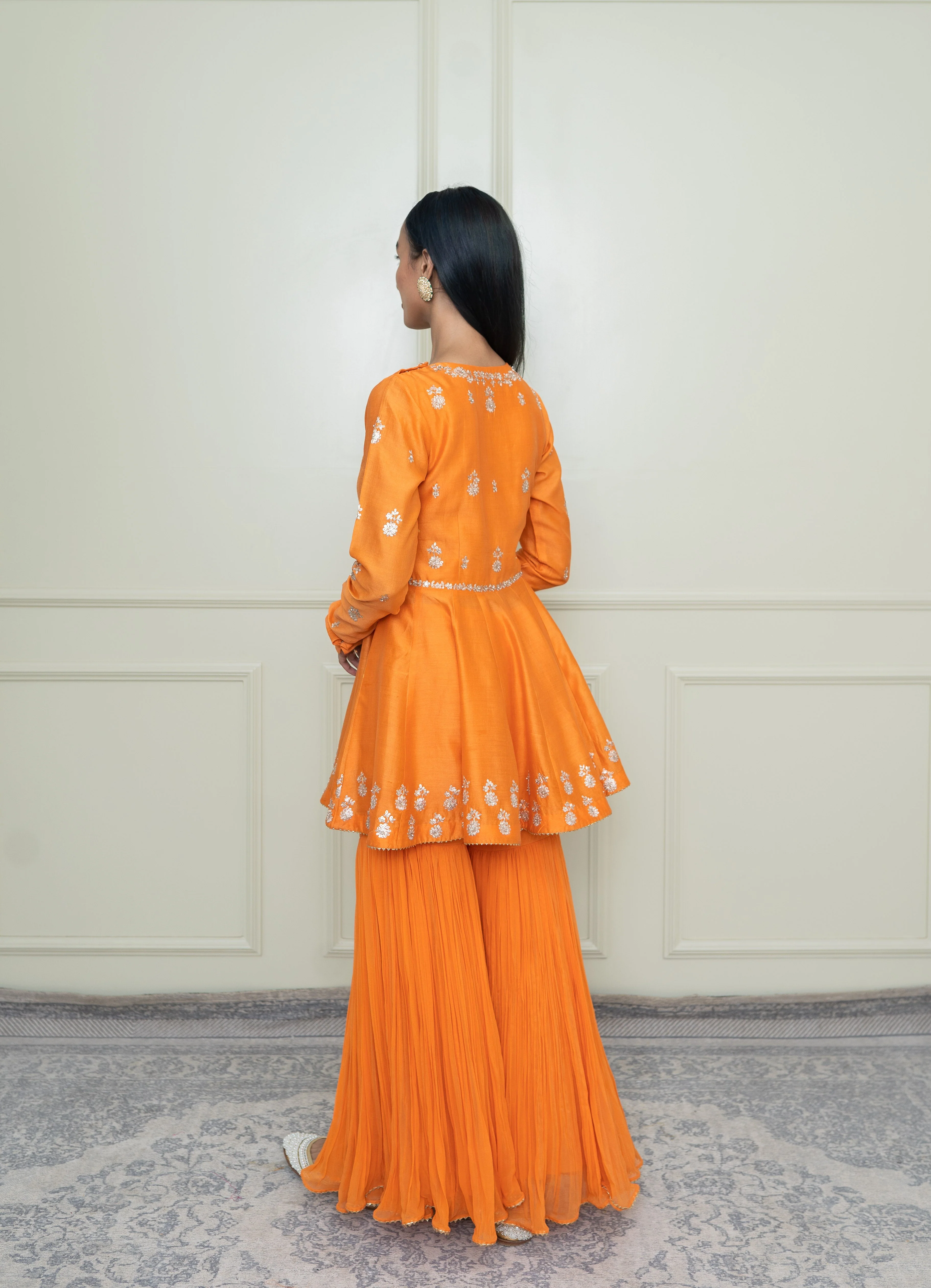 Shahana-Pumpkin Orange Georgette Gharara Set (Lxrts) - Image 3
