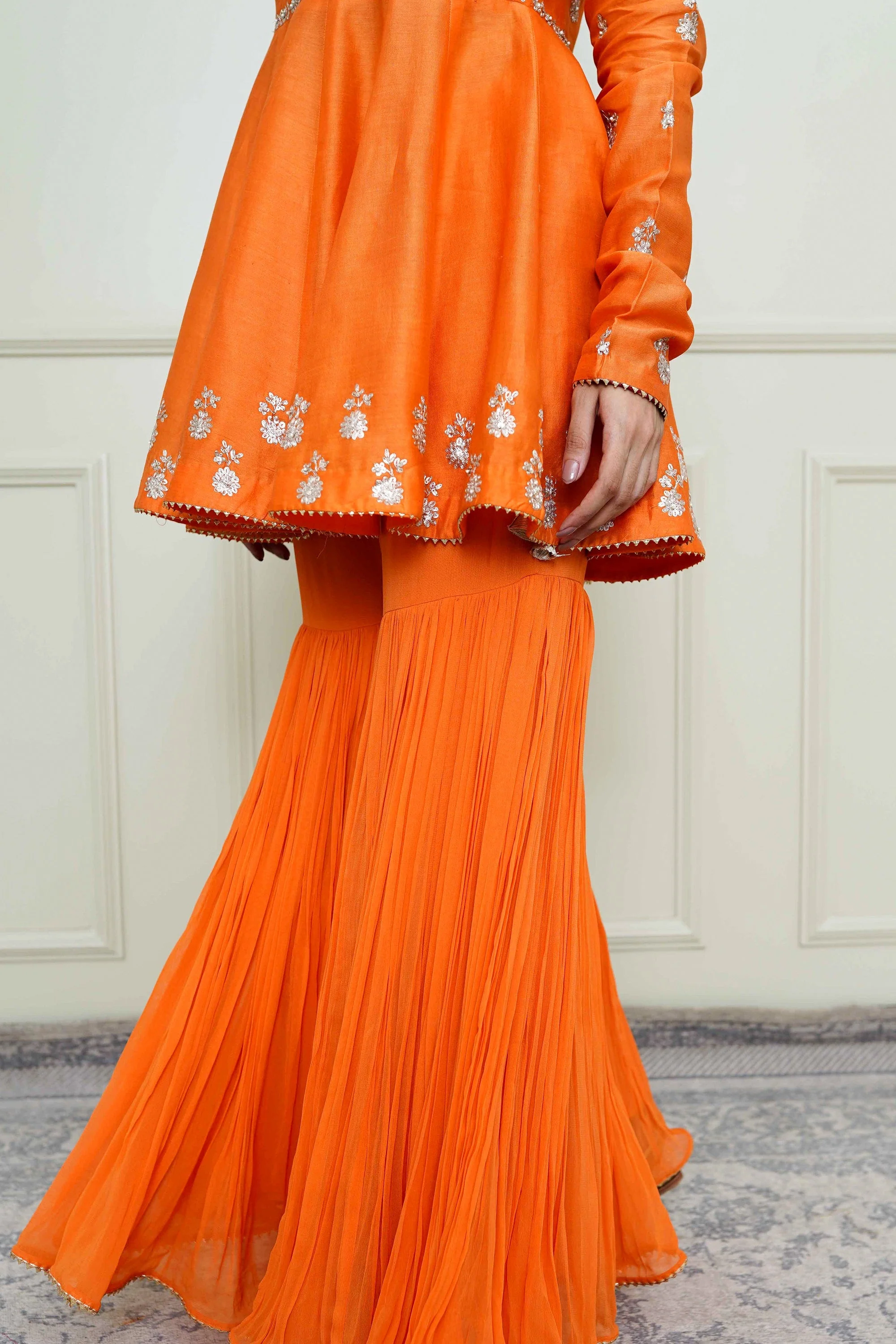Shahana-Pumpkin Orange Georgette Gharara Set (Lxrts) - Image 5
