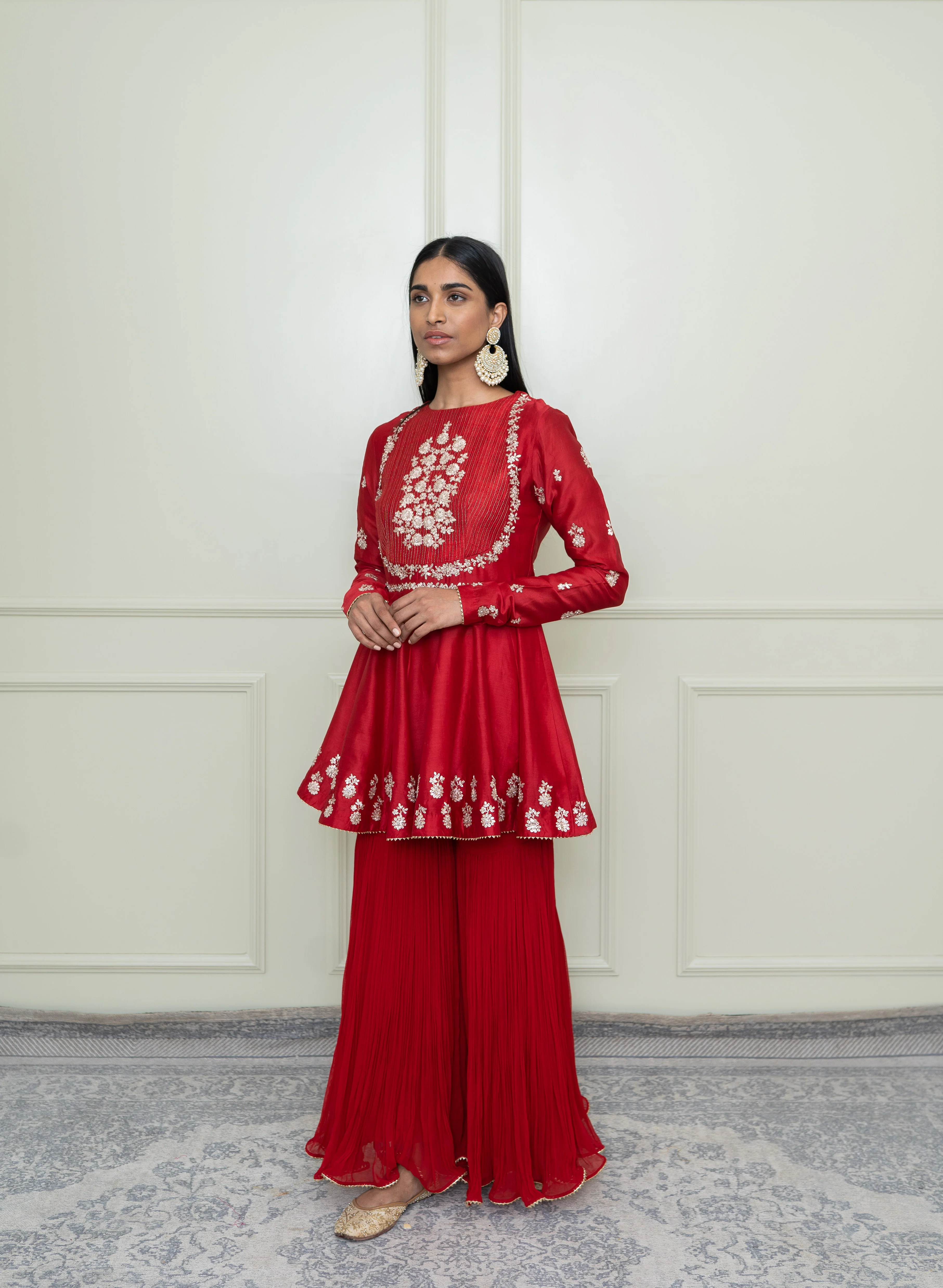 Shahana-Scarlet Red Georgette Gharara Set - Image 2