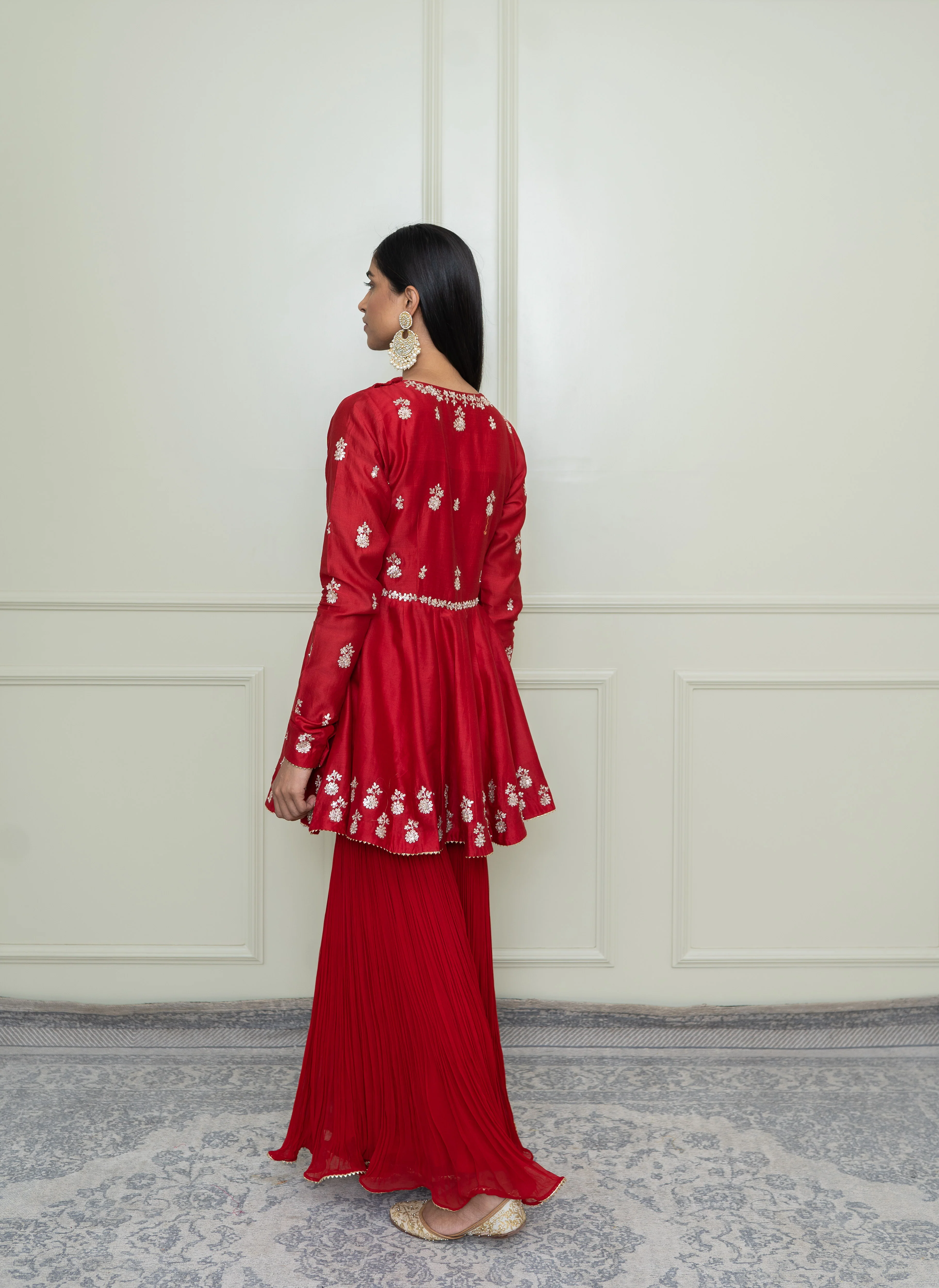 Shahana-Scarlet Red Georgette Gharara Set - Image 3