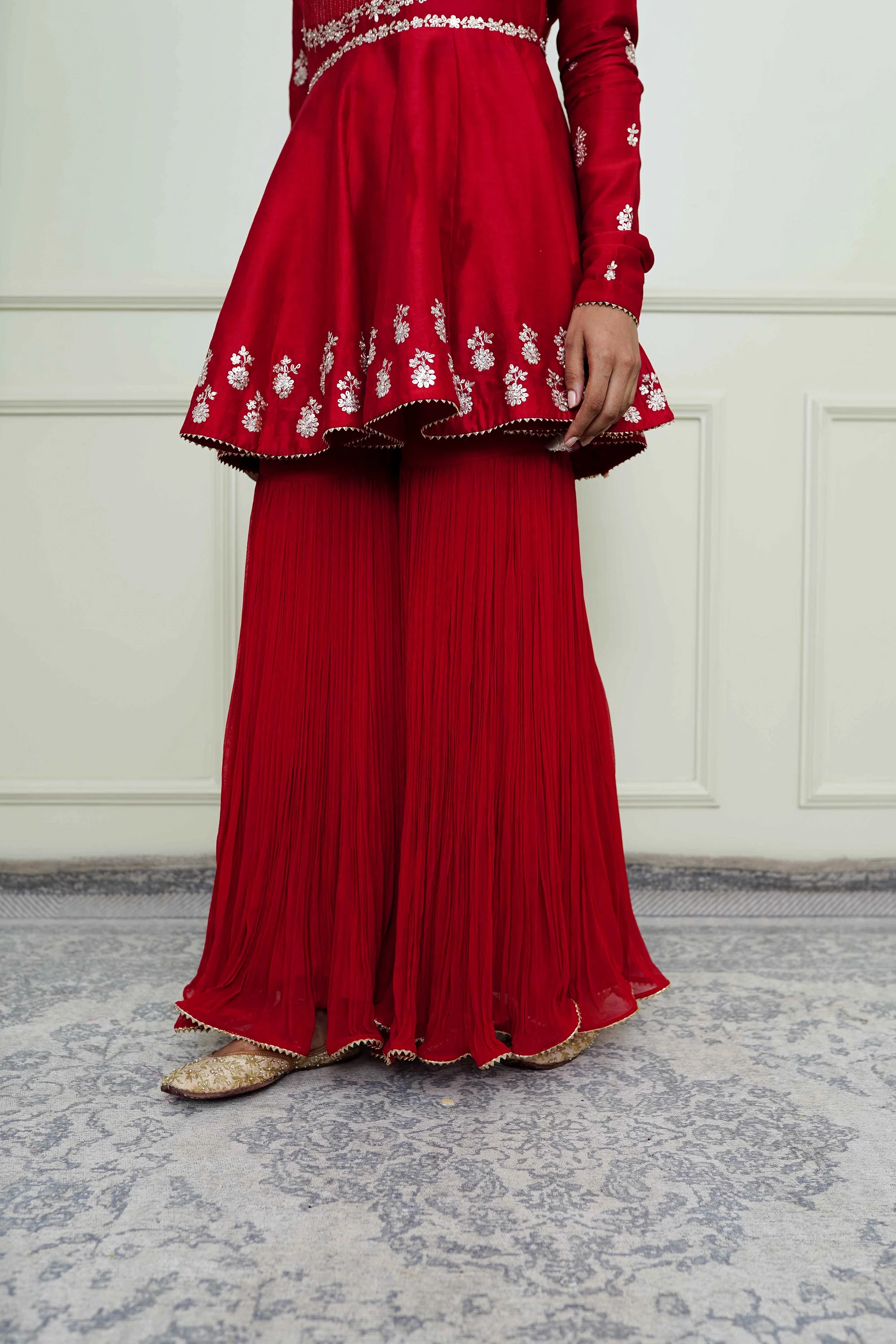Shahana-Scarlet Red Georgette Gharara Set - Image 5
