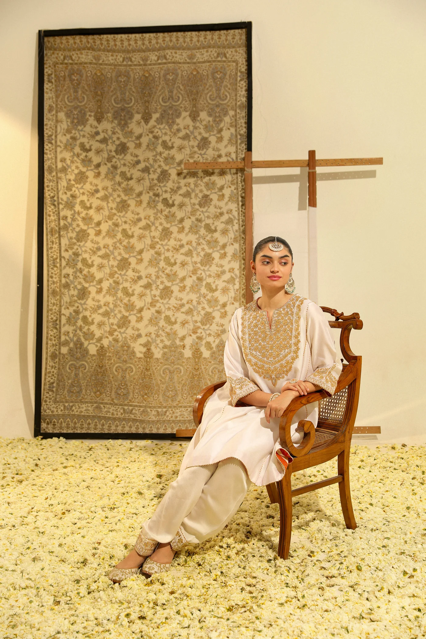 Shaheen - Daisy Ivory Hand Embroidered Short Choga with Salwar - Image 4